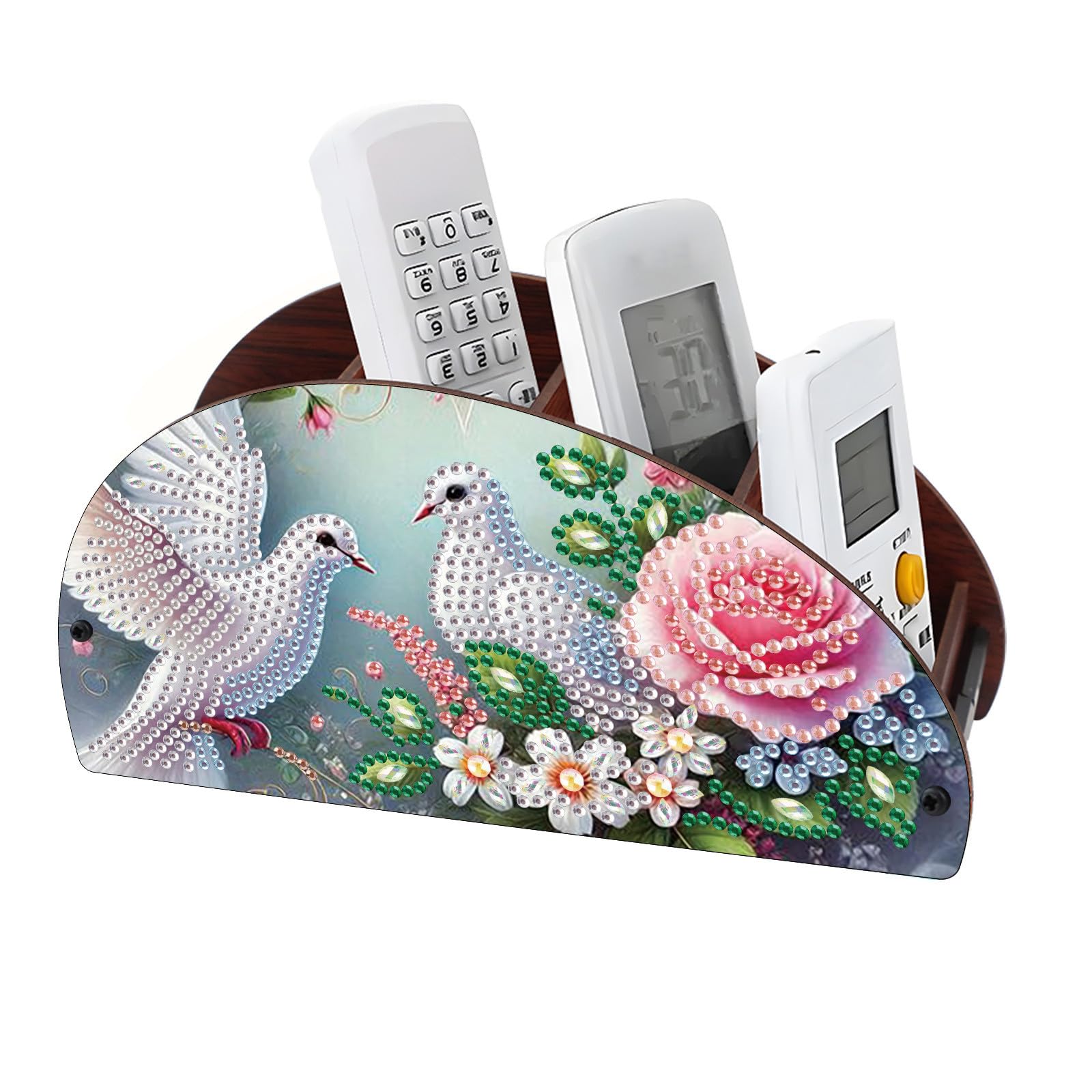 CXINLky Diamond Art Painting Remote Control Holder, Diamond Art Desktop Storage Box Made of Wood, Cosmetic Storage Box Organiser with 4 Compartments 10 Dove โ image 1