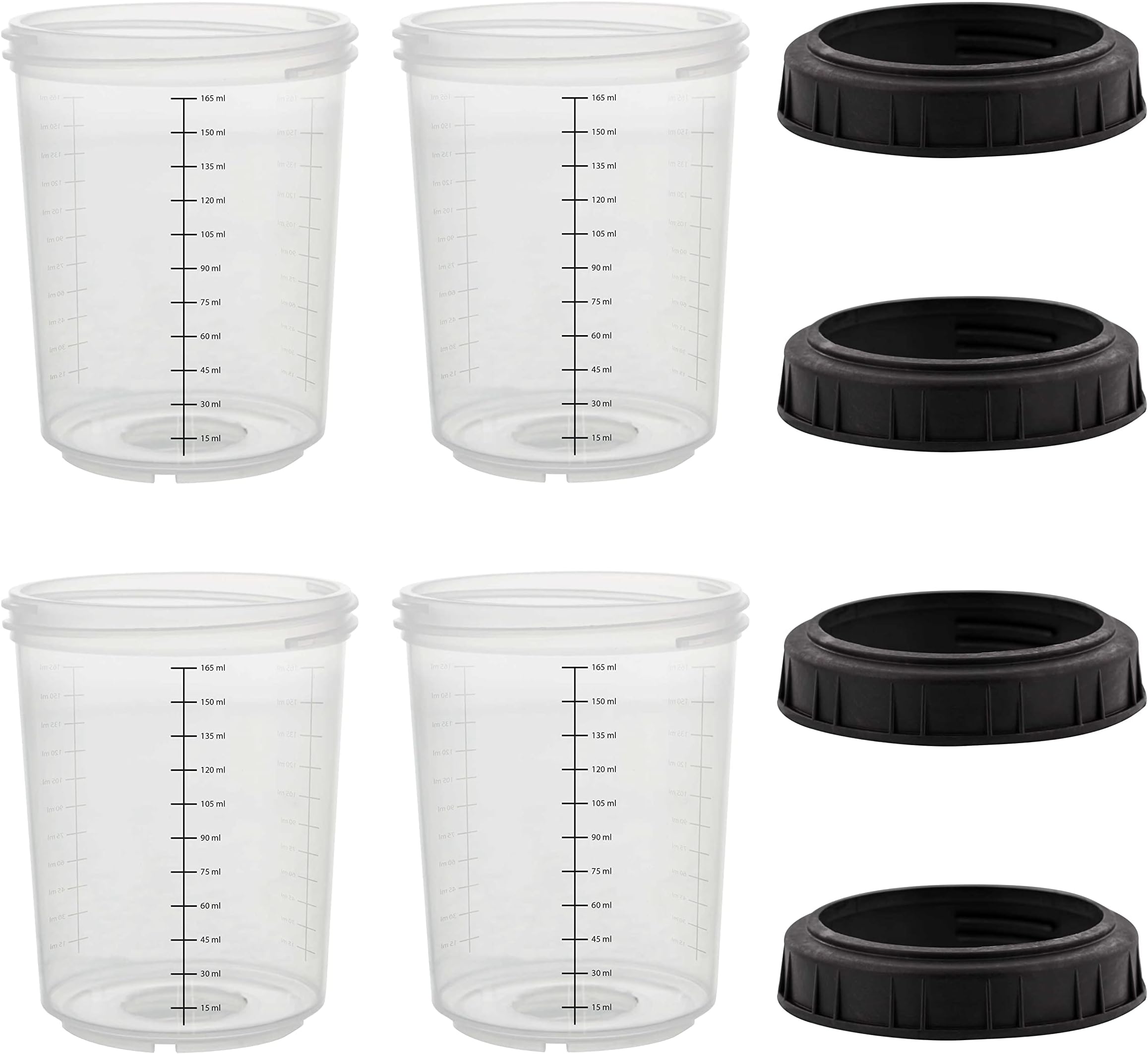 Master Paint System MPS, 4 Pack Set of Mini Size 6 Ounce (180ml) Hard Cups and Retainer Rings - 4 Hard Cups and 4 Rings for Use with The MPS Disposable Paint Spray Gun Cup Liners and Lid System