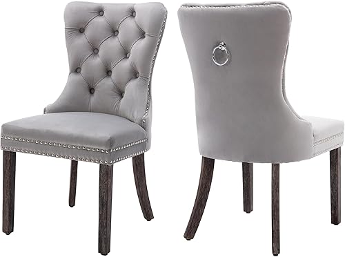 Miniatura 41 de Nikki Collection - Juego de 6 sillas de comedor de terciopelo con patas de madera y anillo de tracción, sillas laterales de lujo con ribete de Negro