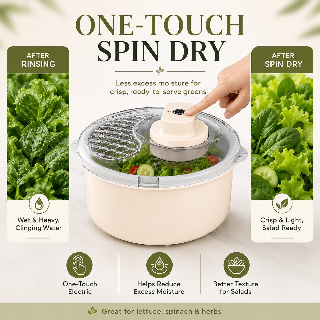 Electric Salad Spinner & Produce Washer, Fruit Washer Spinner Bowl for Lettuce, Berries & Veggies, Vegetable Dryer, Lettuce Spinner, Fruit Cleaner (Royal Blue)