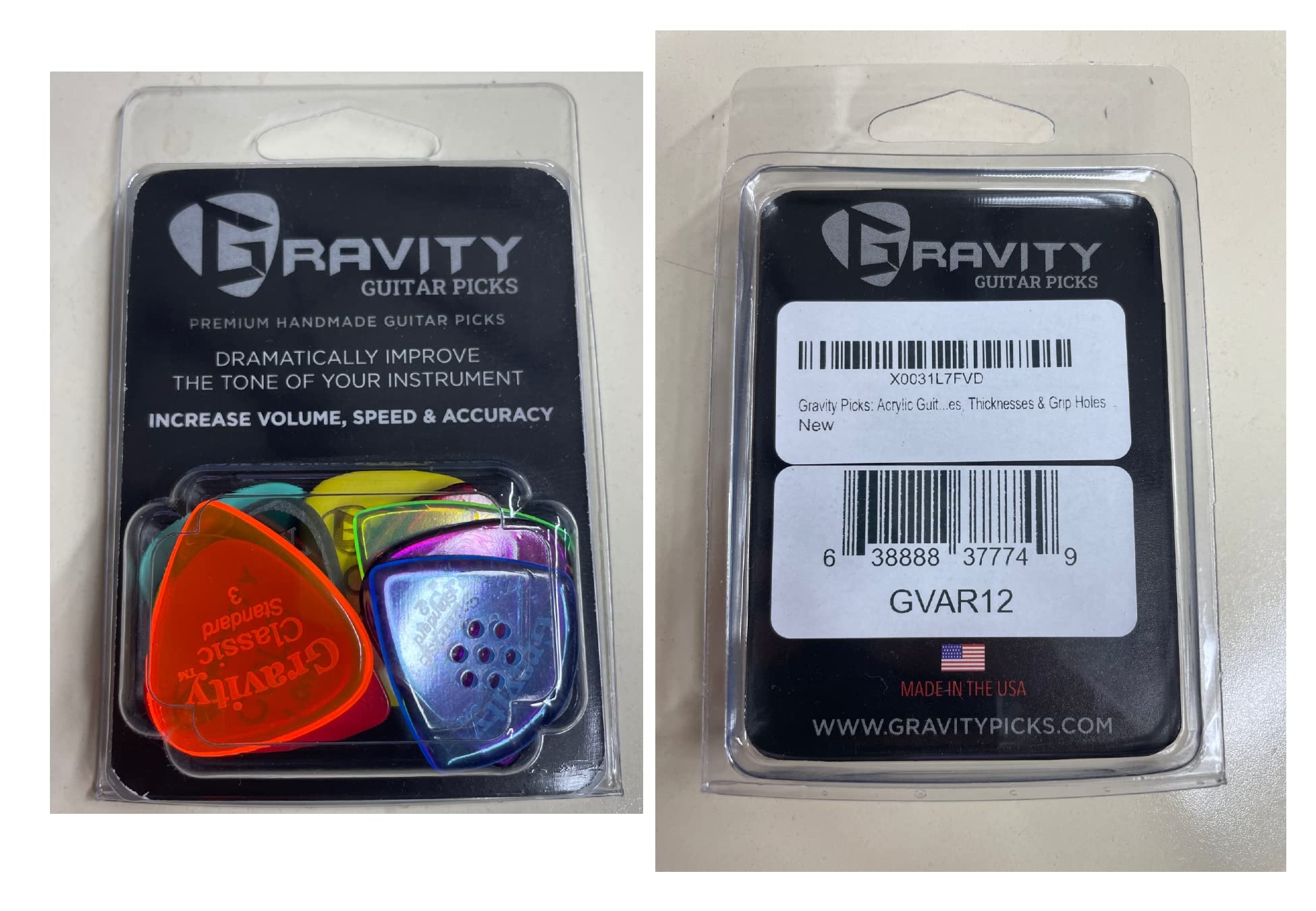 Gravity Gitarrenplektren aus Acryl, polierte Fasen, heller, lauter Klang und festerer Halt, erhältlich in verschiedenen Packungen, hergestellt in den USA