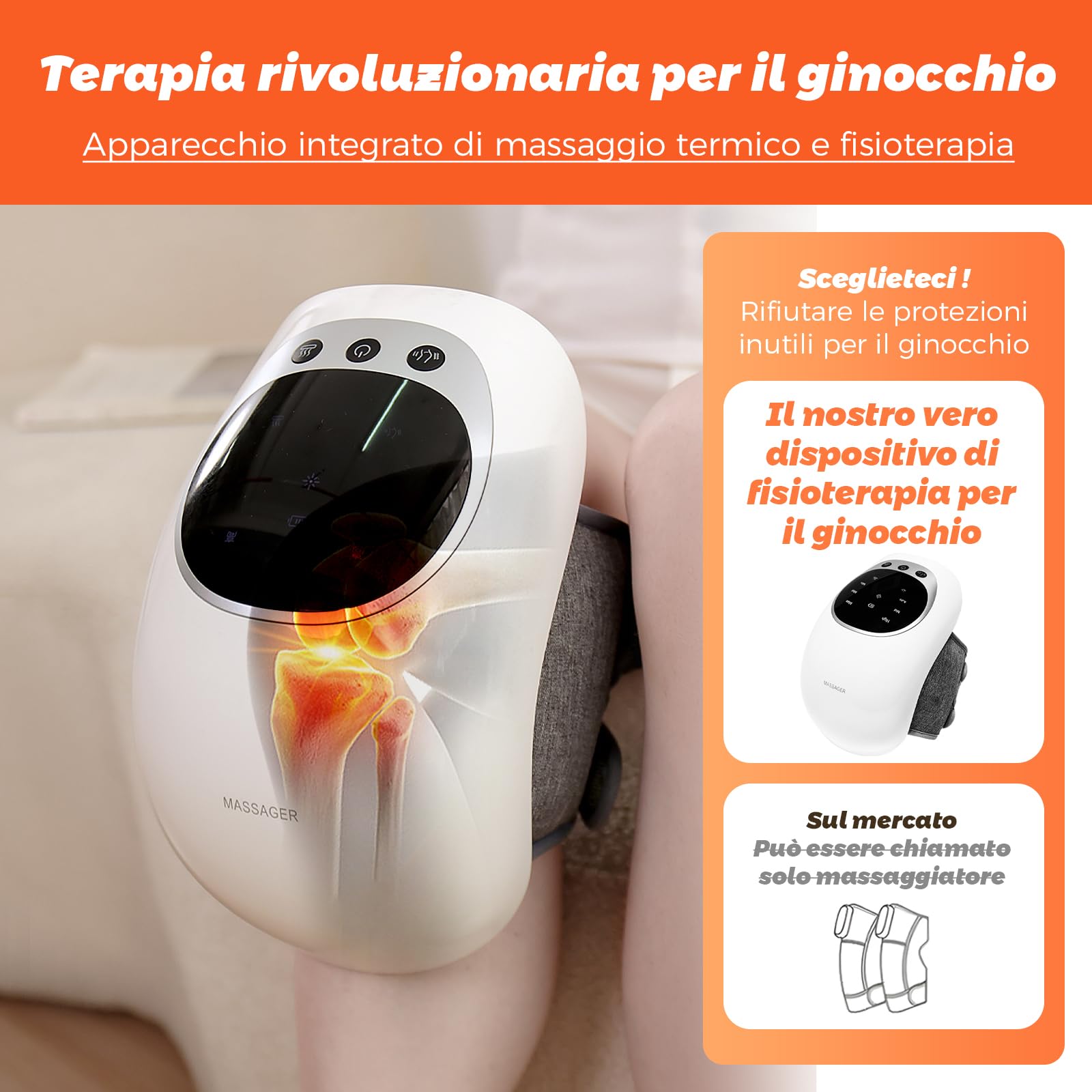 Massaggiatore per ginocchio 3 livelli di temperatura, terapia a luce rossa, display LCD, terapia termica e vibrazione, 7000 giri/min, 120 minuti, colore: nero