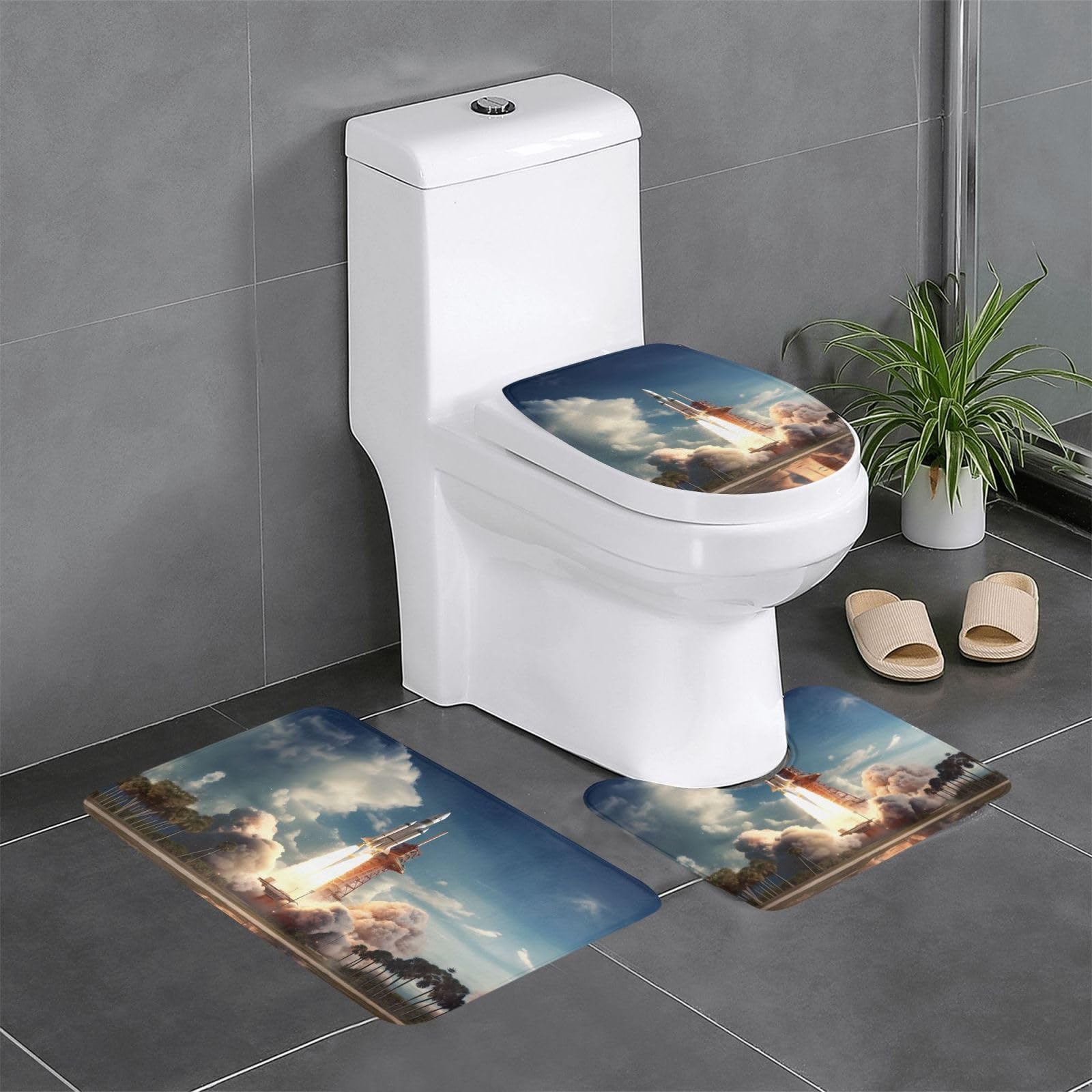 Tapis de salle de bain imprimés Space Center Kennedy pour décorer les toilettes et le lavabo