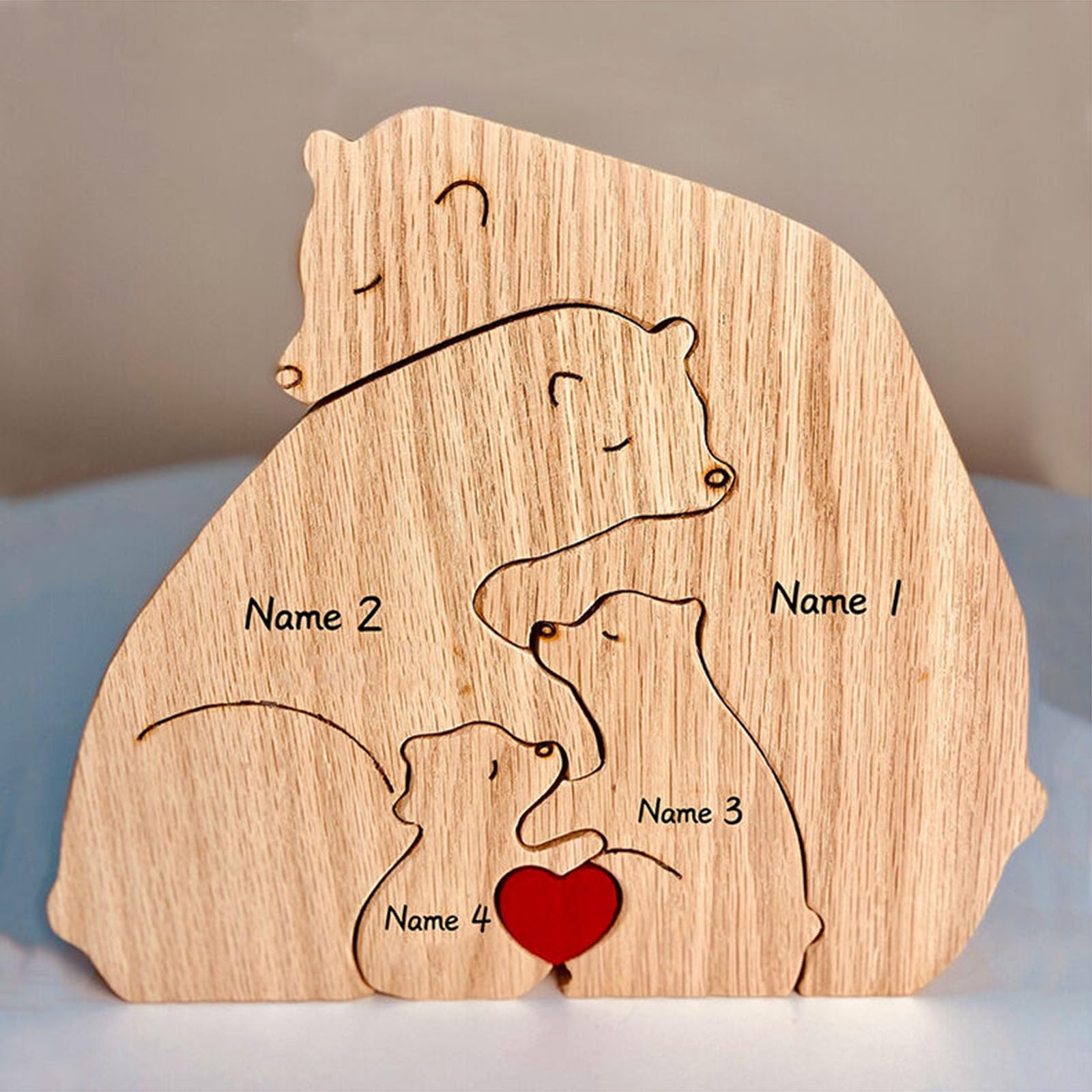 Personalisierte Bärenfamilie Holz-Puzzle – Mit 2-9 Namen, Als Tischdekoration Oder Familien-Geschenk