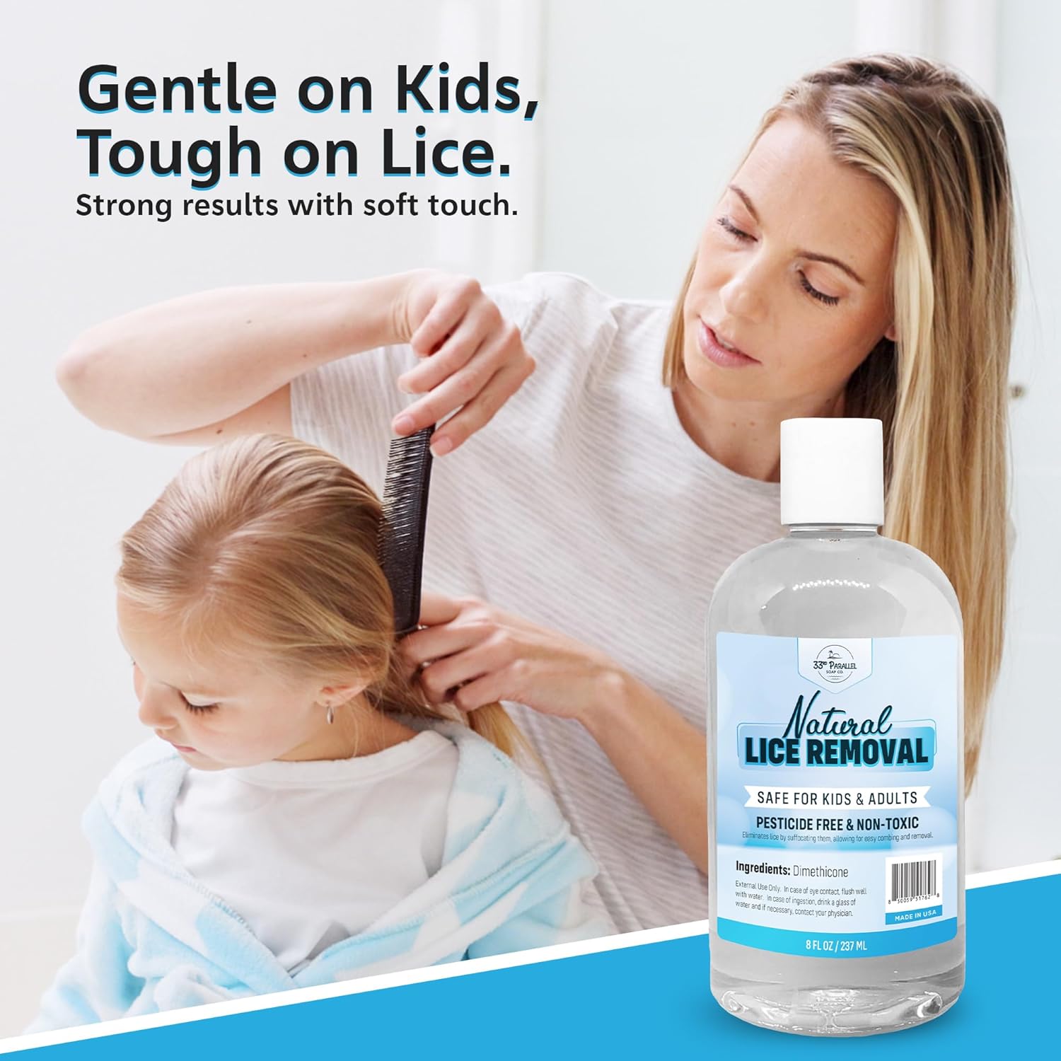 Safe Natural Lice Treatment for Kids & Adults w/ Lice Comb | Gentle, Non-Irritating Lice Shampoo That Kills Eggs and Lice on All Hair Types | Dimethicone Safely Suffocates | 32oz Treats 3-5 People - Image 8