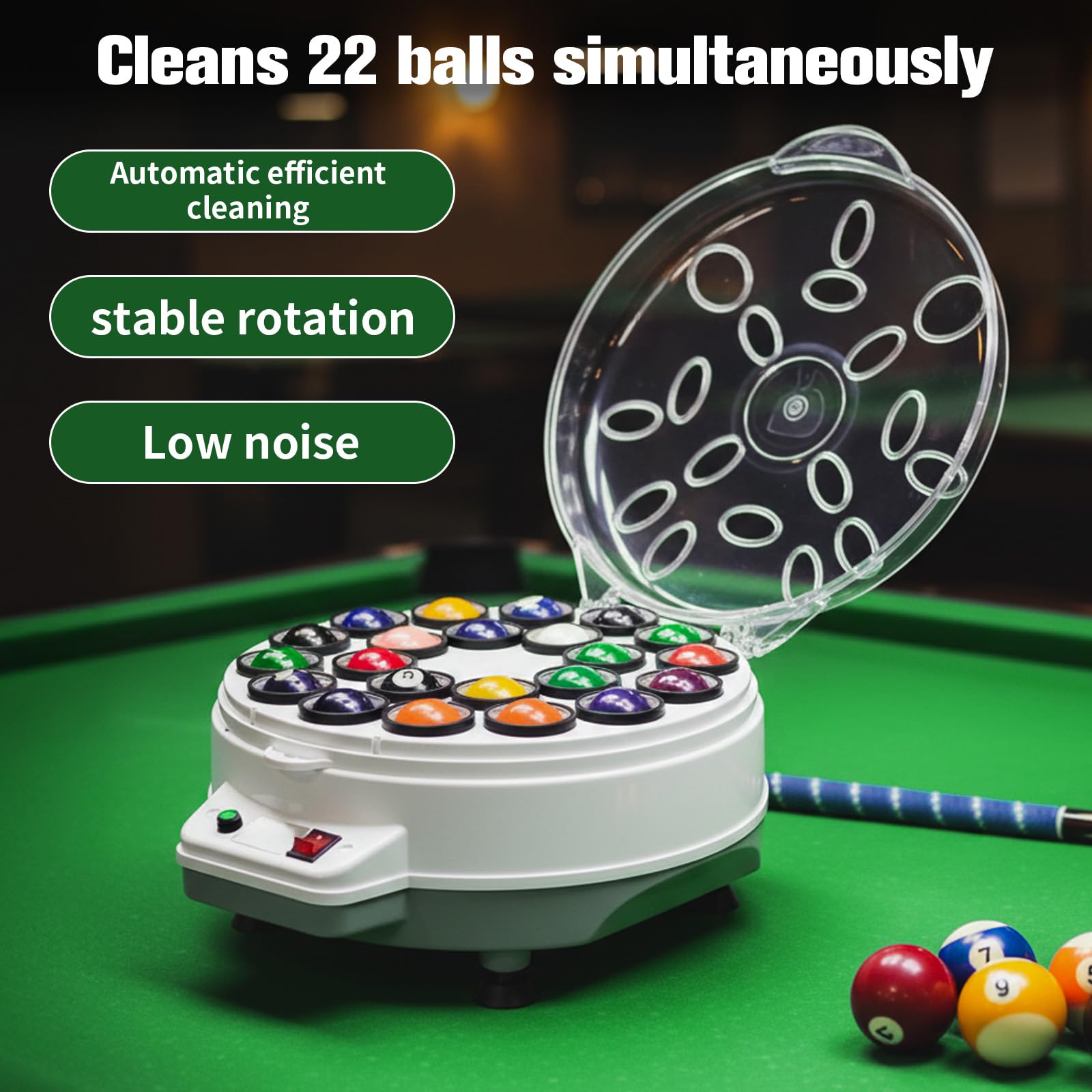 Poolball-Reiniger, Automatischer Poolball-Polierer, Elektrischer Pool-Ballreiniger-Poliermaschine, 1000 RPM, Leise & Effizient, für 22 Billard- und Snooker Bälle