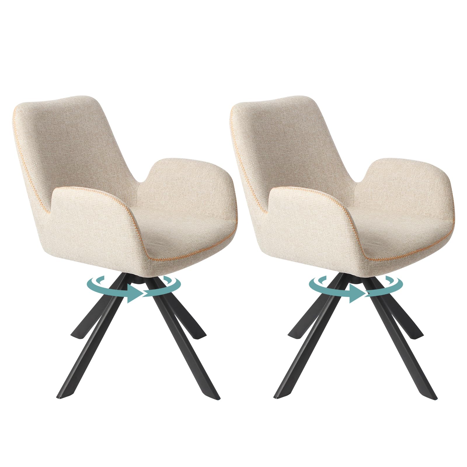 Drehbare Esszimmerstühle 2er Set mit Armlehnen – 360° ergonomische und Bequeme Stühle mit breiter Sitzfläche – Für Esszimmer, Wohnzimmer oder Büro