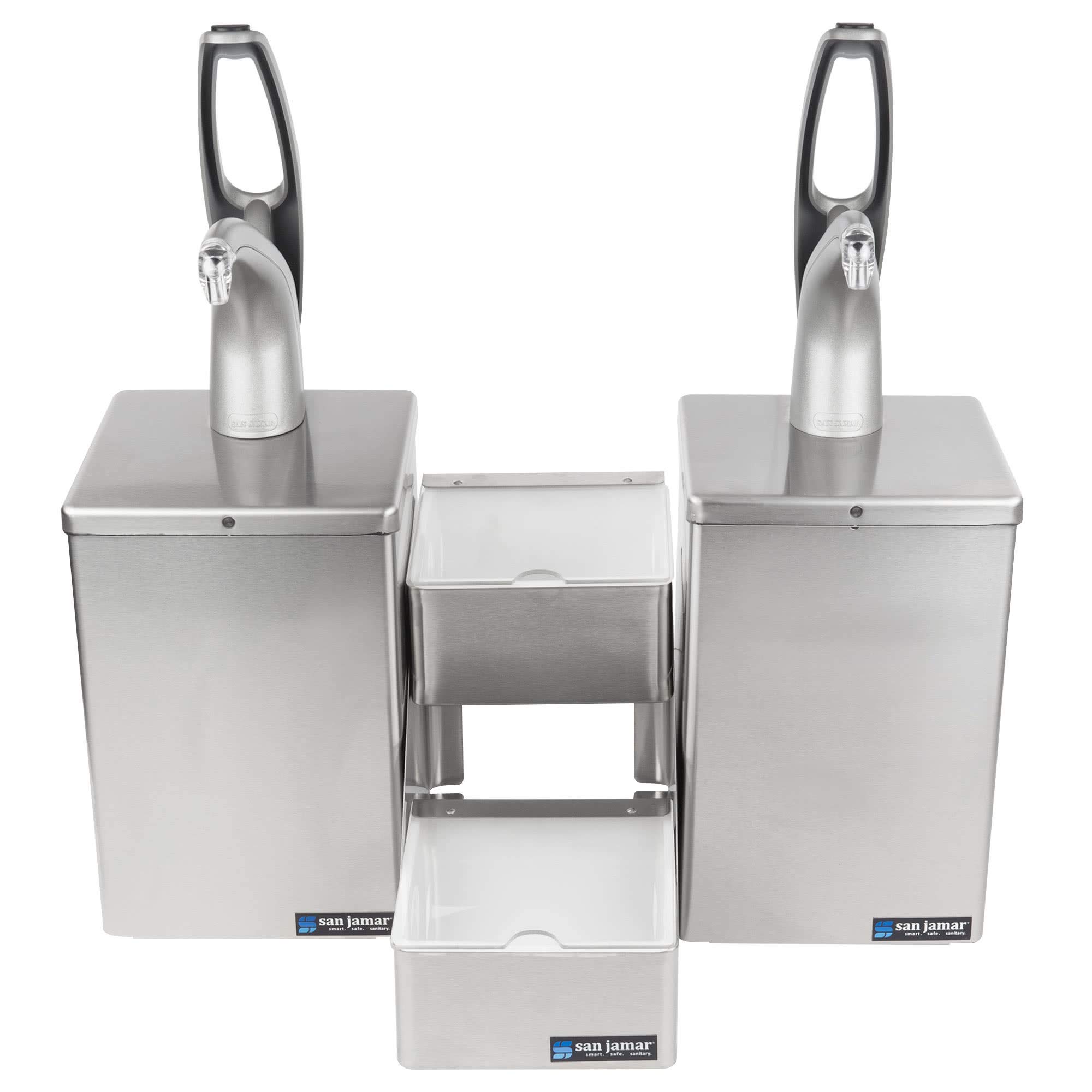 TableTop King P4826 FrontLine Dual Pump Condiment System with Stepped Trays - Metal Finish
