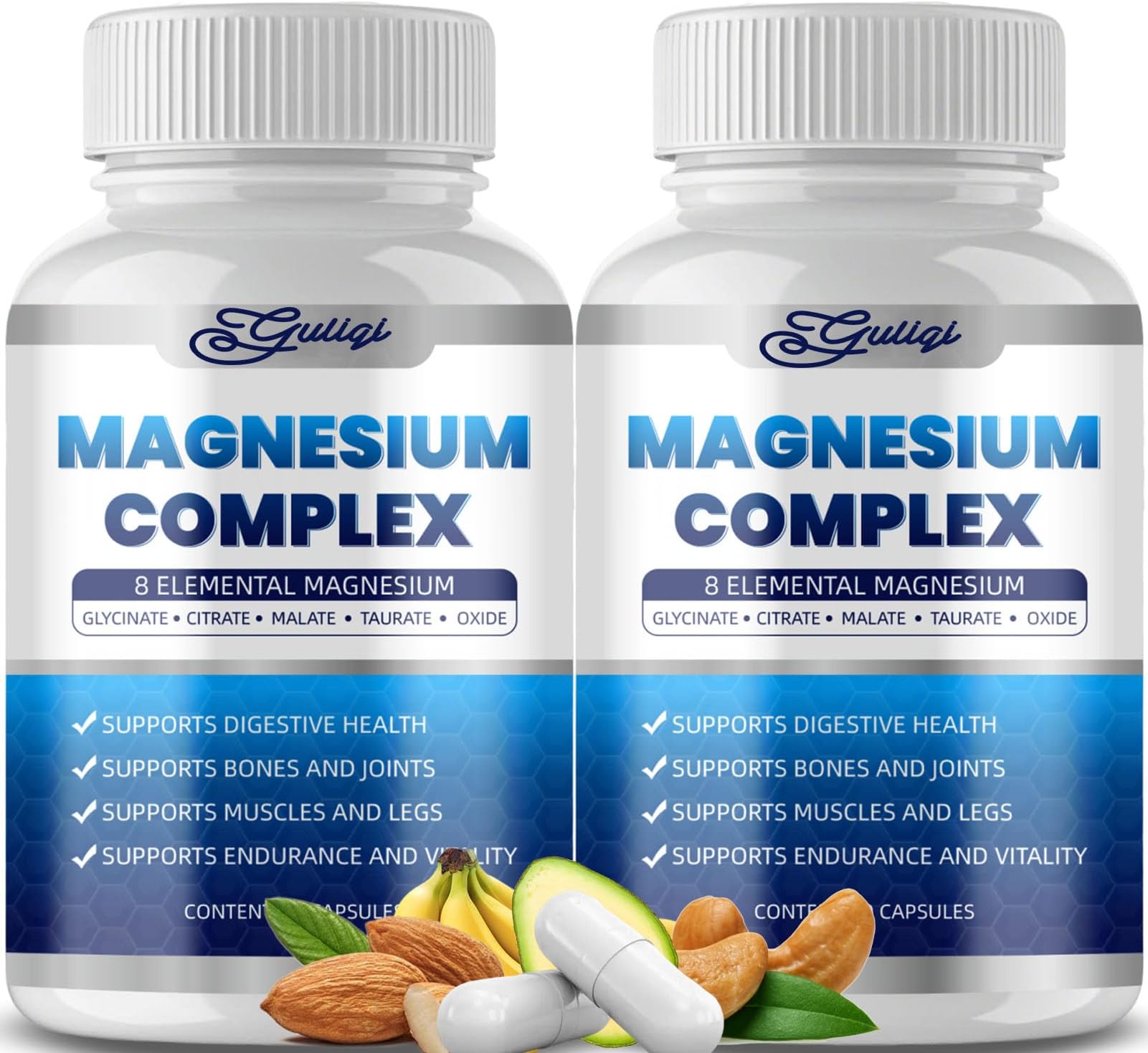Magnesium Complex 8 in 1 Supplement - 8 Elemental Magnesium 1000mg, Vegan Non-GMO - 90 Capsules (2)