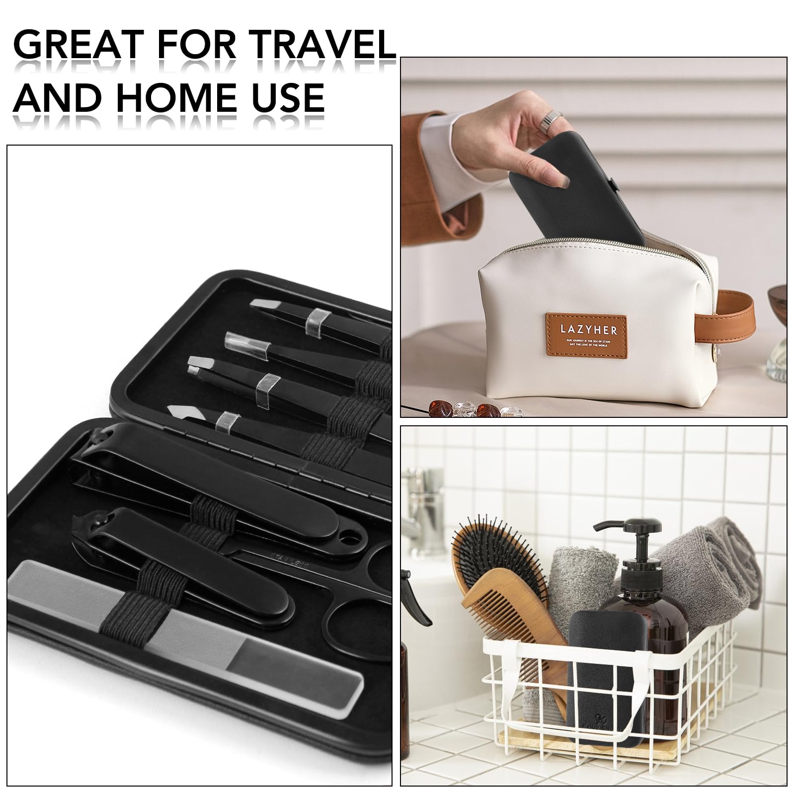 Pinzette e Tagliaunghie 8 Pezzi Precisione Professionale Sopracciglio Pinzetta Kit per Capelli Viso Uomini & Donne Pinzette di Viaggio con Custodia in Pelle