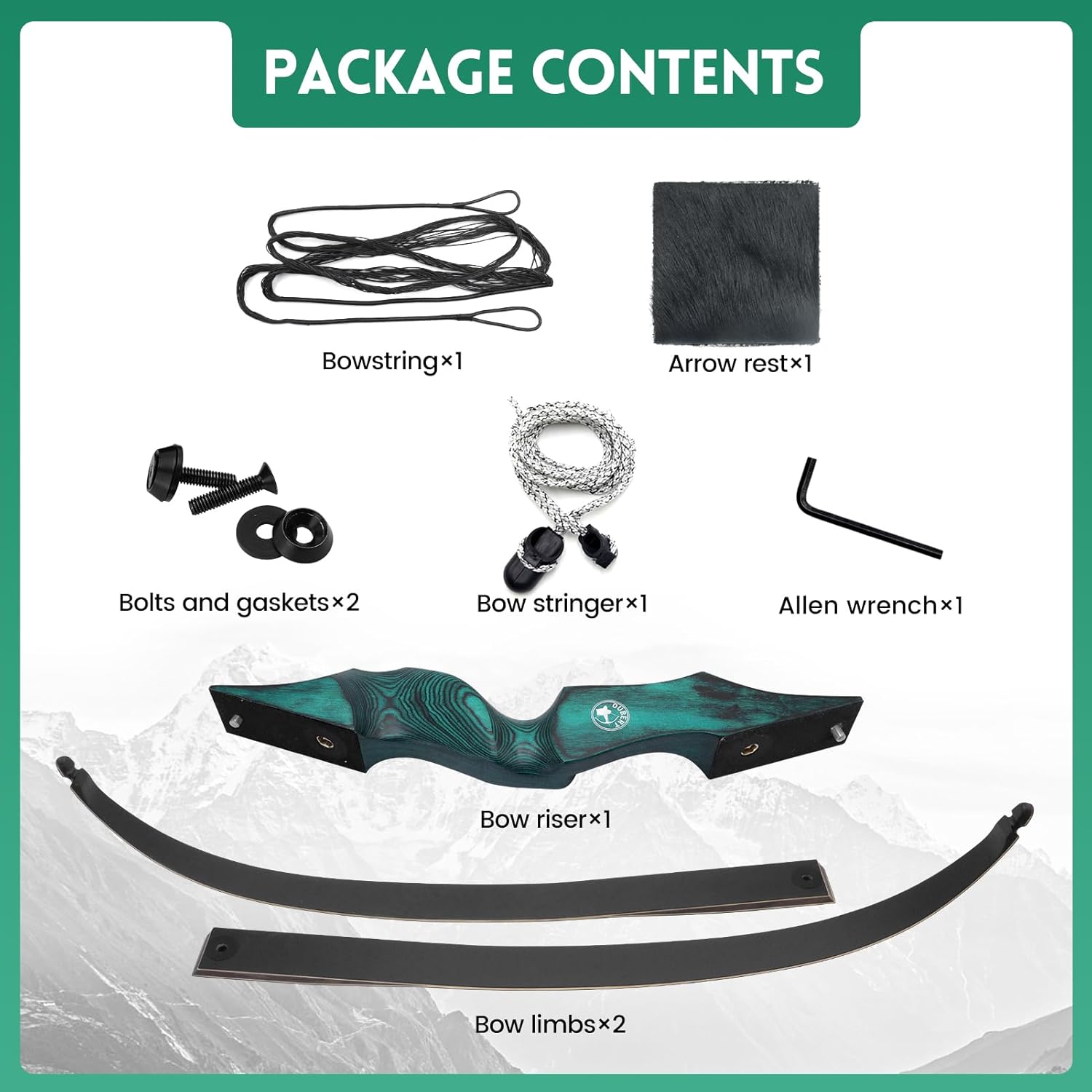 oubert 60 Inch 20-60 Lbs Recurve Bow Set Right Hand Archery Hunting Bow Wooden Riser Takedown Bow with Stringer Tool for Adults Outdoor Target Practice