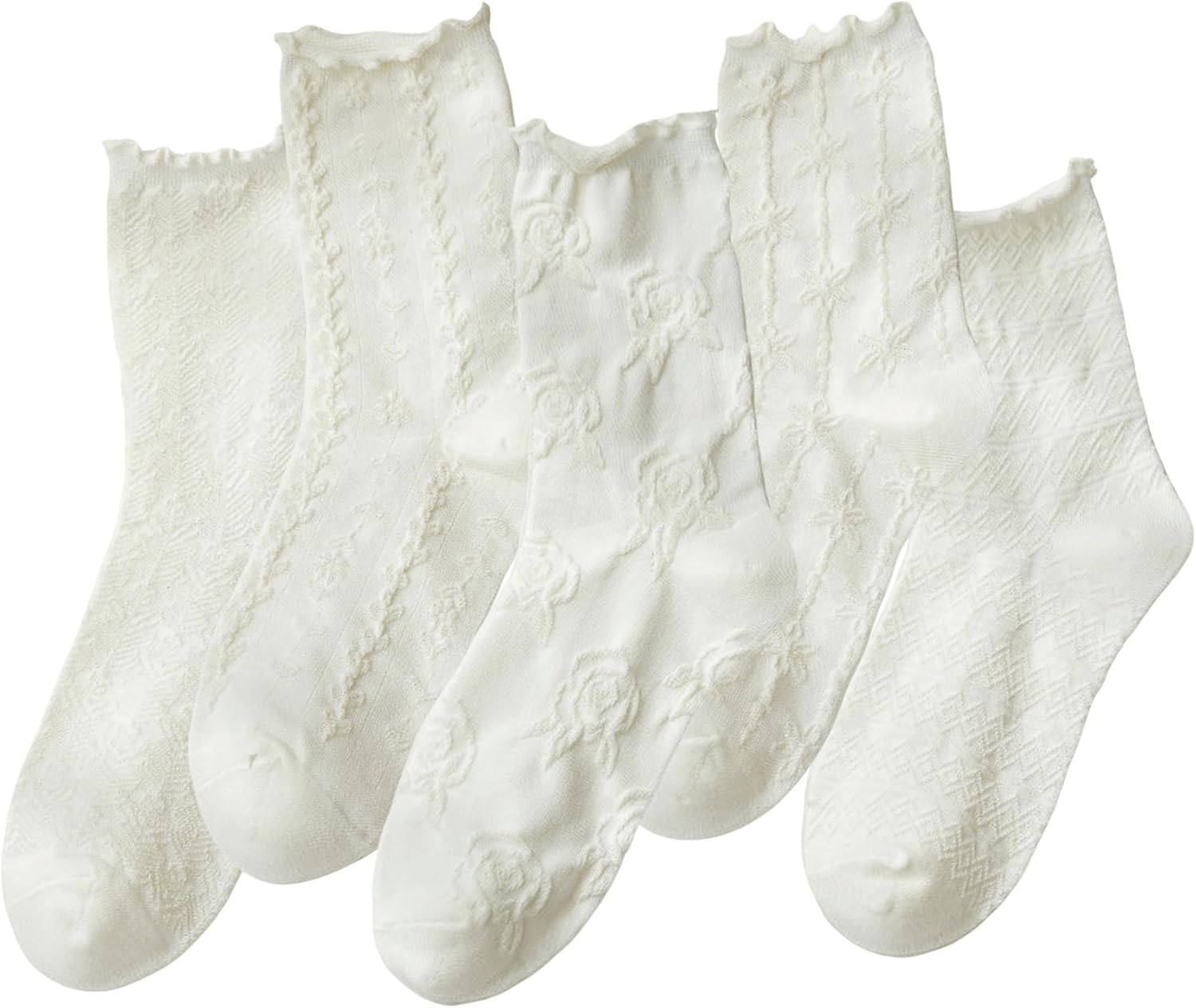Starella Womens Cute Floral Ruffle Frilly Socks Cotton Goth Preppy Dress Sock for Mary Janes 5 Pairs