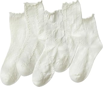Starella Womens Cute Floral Ruffle Frilly Socks Cotton Goth Preppy Dress Sock for Mary Janes 5 Pairs