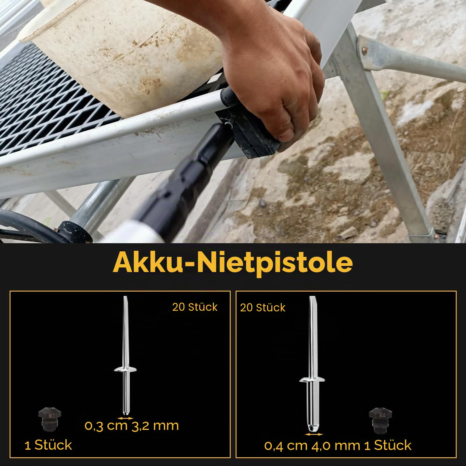 Akku-Nietpistole kompatibel mit Dewalt 18V Akku (keine Batterie), elektrische automatische Nietmutternpistolen mit 40 Nieten für 1/8 Zoll und 5/32 Zoll, bürstenloses Pop-Nietwerkzeug für Metall