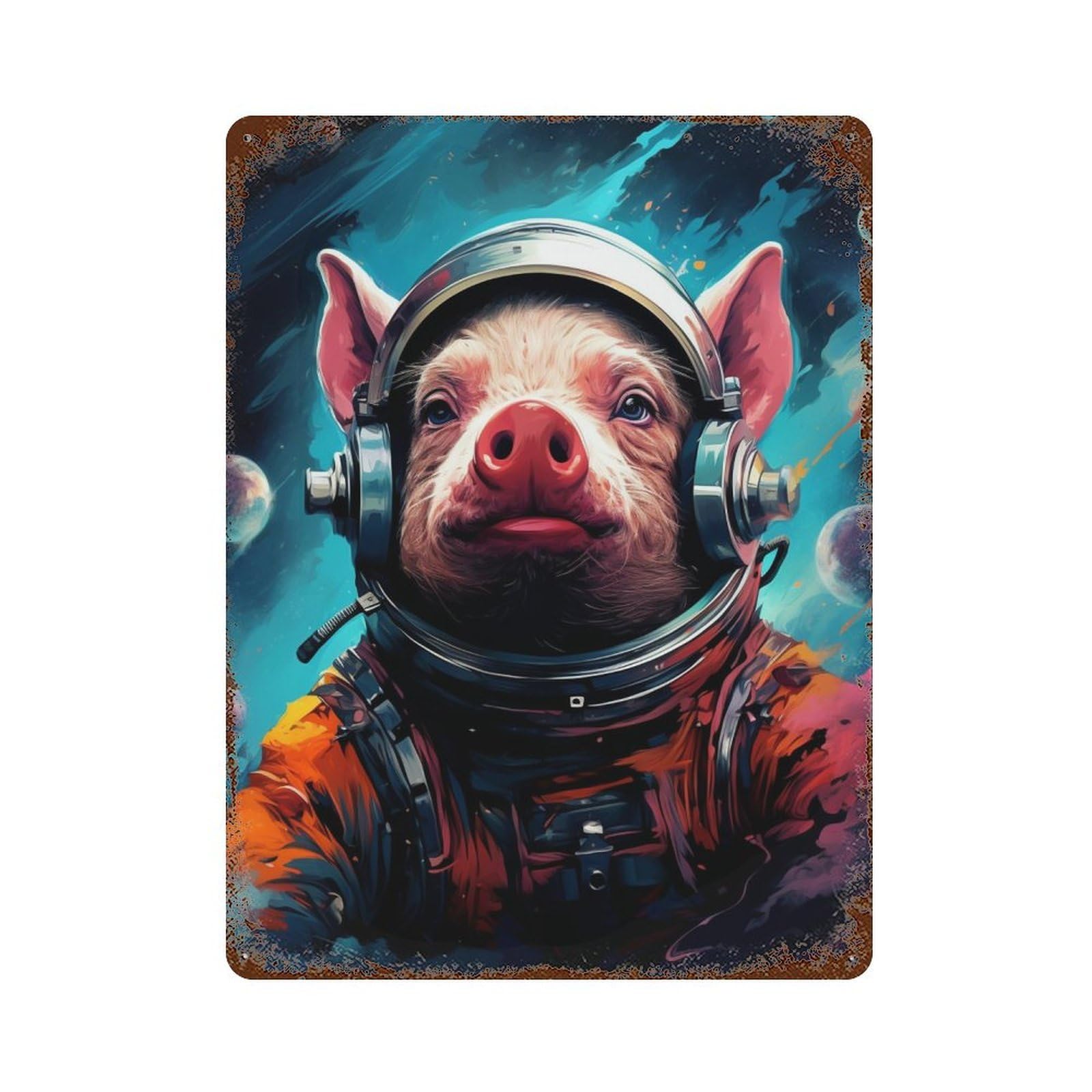 Pig Astronaut in Space Suit-5 Vintage Metal Tin Sign 15.7"x11.8", Decorative Metal Wall Art for Garage, Pub Or Kitchen