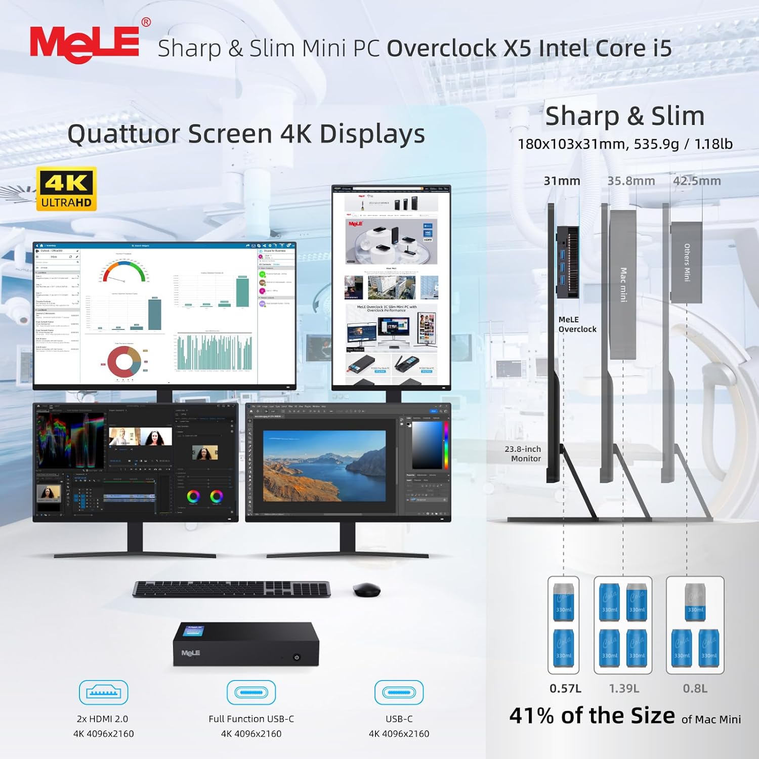 MeLE Overclock X5 Mini PC Dual LAN Processors i5-12450H (up to 4.4GHz) Micro PC Dual NIC 32GB DDR4 1TB ROM Small Desktop Computers Four Screens Display, HDMI2.0+DP1.4, 2.4G&5G WiFi, BT5.2 - Image 6