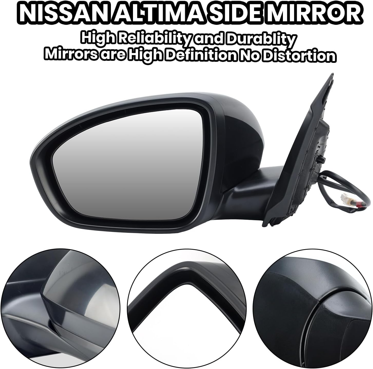 Driver Side Mirror Compatible with Nissan Altima 2019 2020 2021 2022 2023 Mirrors Without Heat Manual Folding Paintable Black NI1320311