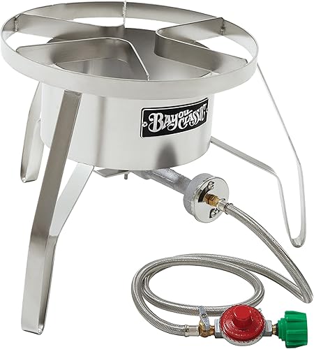 Bayou Classic SS10 - Quemador de alta presión de acero inoxidable con protección contra el viento