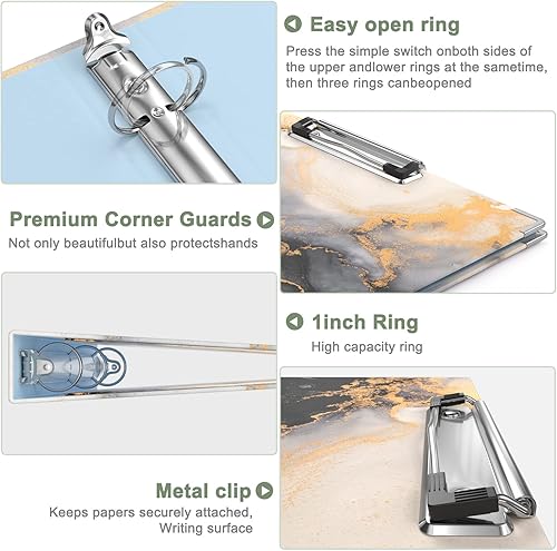 Miniatura 5 de Rouidr Carpeta de 3 anillos con portapapeles, 1 pulgada, 8.5 x 11 pulgadas, tamaño carta, carpetas organizadoras con pestañas divisorias y fundas