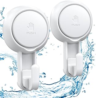 LUXEAR Suction Hooks Powerful Vacuum Suction Cup Hooks- Heavy Duty for Shower, Waterproof Suction Hanger for Bathroom Kitchen Towel, Robe, Loofah Removable and Reusable for Bags Coat (2 Pack)