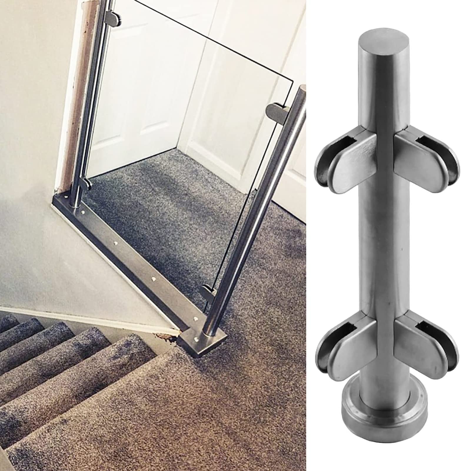 Postes de balaustrada para escaleras de ático con abrazaderas de espiga, sistema de barandilla redonda y poste de barandilla de valla de patio para uso en interiores y exteriores, kit de seguridad