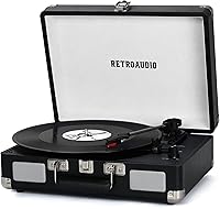 RetroAudio Vinyl Record Player: 3-Speed Bluetooth Portable Suitcase Turntable with Stereo Speakers, RCA & AUX Out (Black)