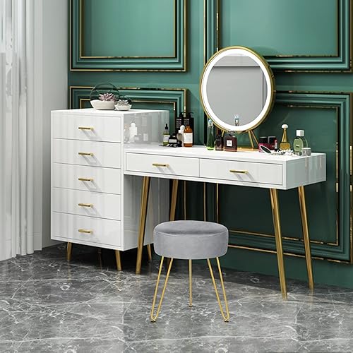 Miniatura 10 de GERANT Taburetes de tocador multifuncionales  Taburete otomano redondo de terciopelo moderno  Taburete tapizado  Taburete de mesa auxiliar con patas