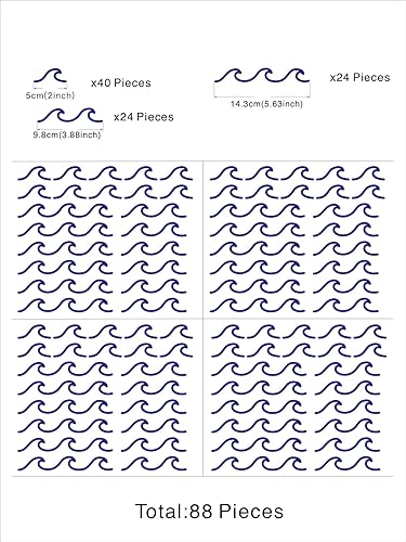 Miniatura 2 de 88 unidspaquete de calcomanías de pared de olas oceánicas para habitación de niños, decoración de sala de estar de oleada de mar, YMX60 (azul)