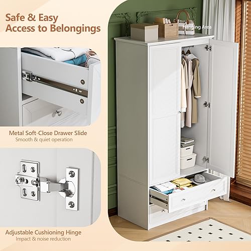 Miniatura 5 de VINGLI Armario Armario con puertas y cajones, Armario para armarios de dormitorio, Armario blanco con cajones, 33.8 pulgadas de ancho x 19.6