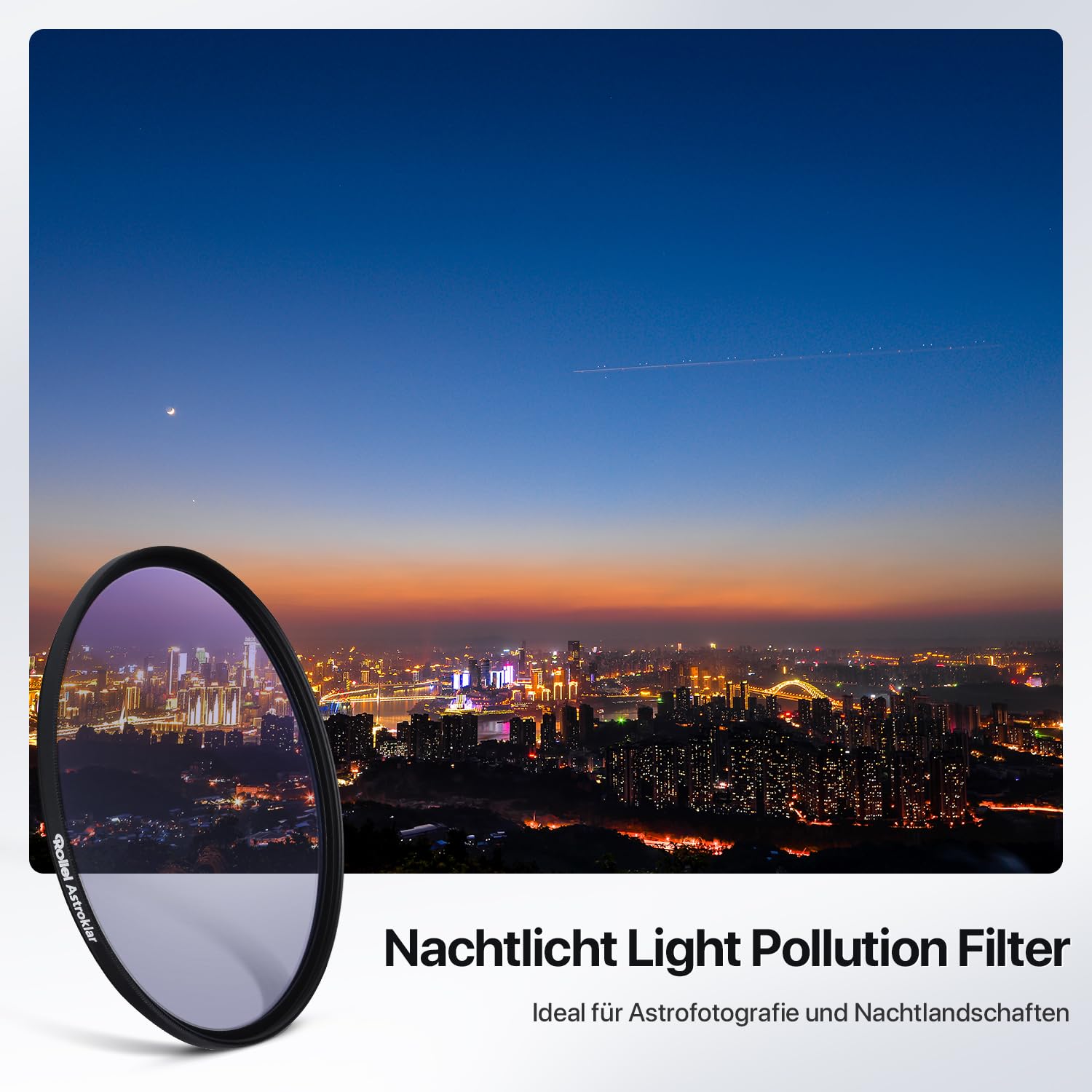 Rollei Astroklar Nachtlicht Light Pollution Filter – 82mm Rundfilter Stadtlicht-Filter geeignet für Nachtaufnahmen, Astro-Fotografie der Milchstraße