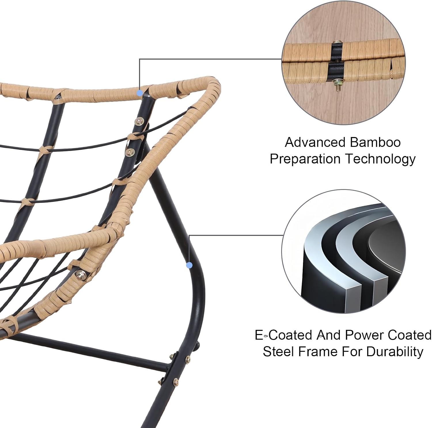 Modern Patio Rocking Chair, Oversized Cushion, Metal Frame, Powder Coated, Grey, Comfortable Reading & Relaxing, Outdoor Use