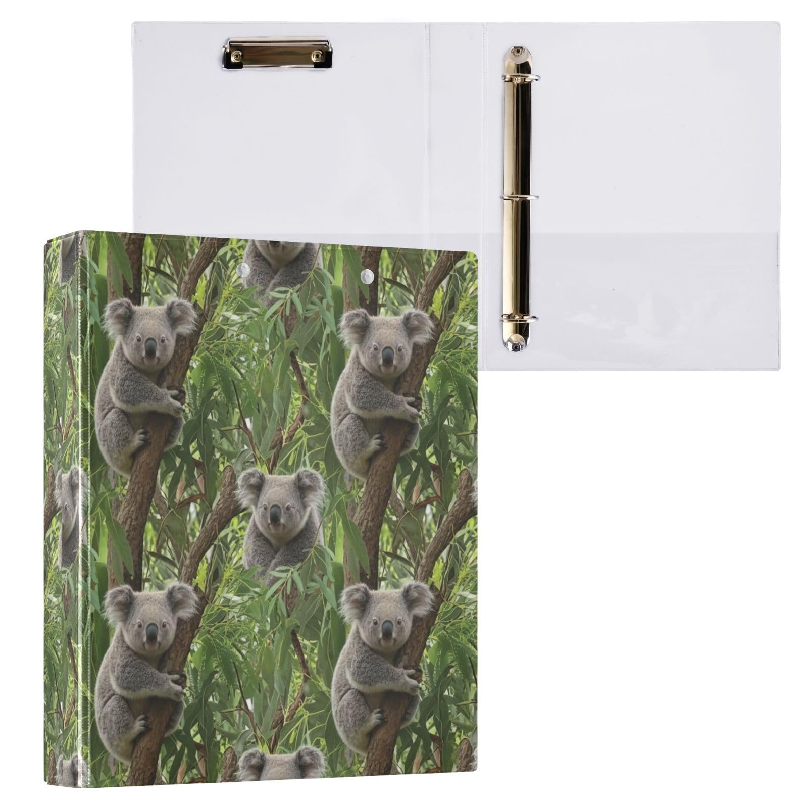 Koalas Trees Ringordner mit 3 Ringen, 3,8 cm, mit rutschfestem Clip, dekorativer niedlicher Ordner, Organizer für Schulbedarf, Grün, 2 Stück