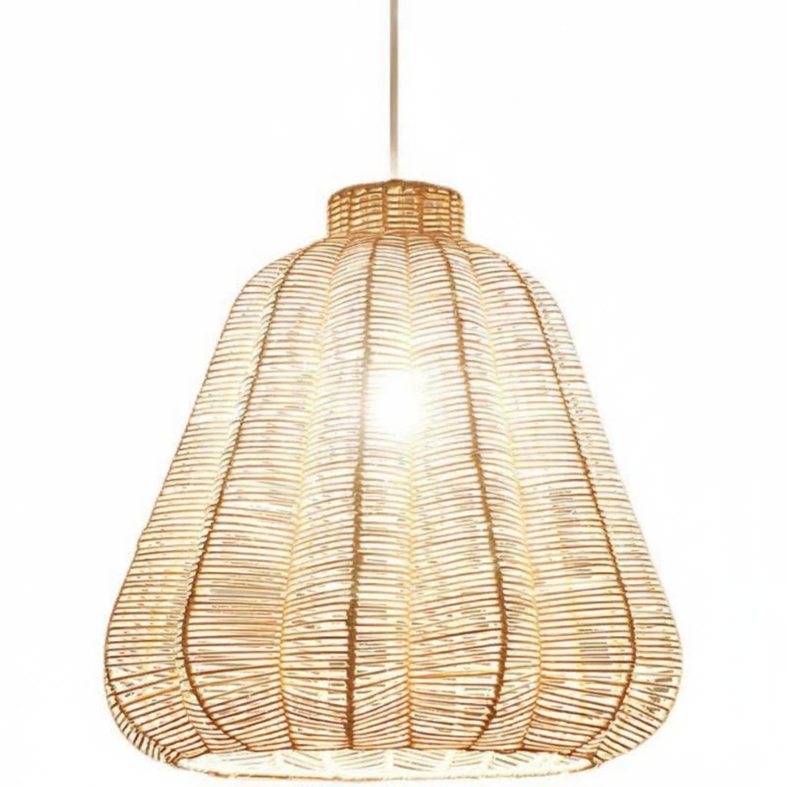 Retro Design Rattan Hanging Lampshade Pastoral Charm Woven Hanging Light Bohemian Design Natural Fiber Lamp Cover for Restaurant, Dining Room, Bedroom, 35-36cm, J | Home & Garden-image-12