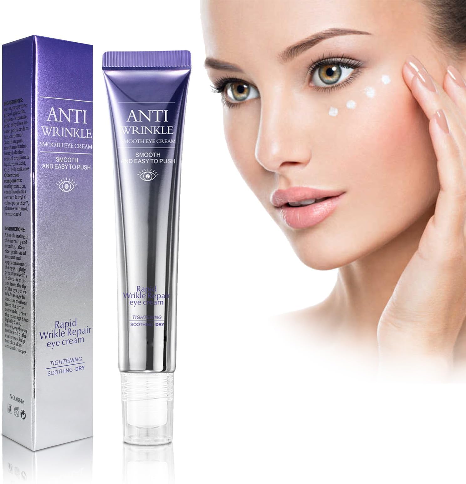 Retinol Eye Under Eye Cream with Cooling Roller, Eye Cream Anti Aging, Reduces Wrinkles Dark Circles and Puffy Eyes Bags, Brightening & Moisturizing Eye Repair Cream for all Skin Types- GraGra