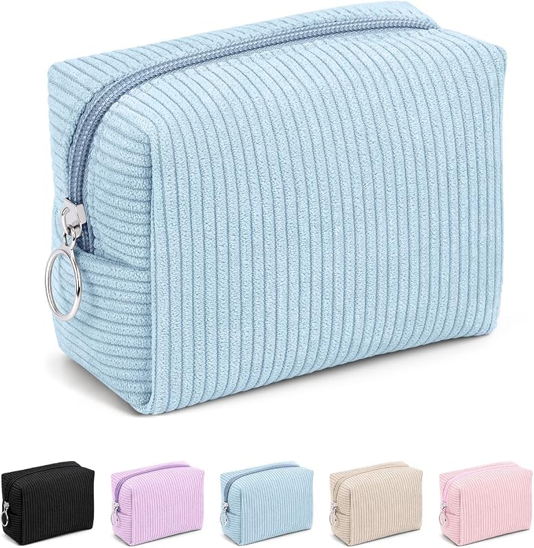Necessaire de maquiagem MAGEFY em veludo cotelê azul com zíper, 20,07 cm x 5,84 cm x 2,03 cm, 1 unidade