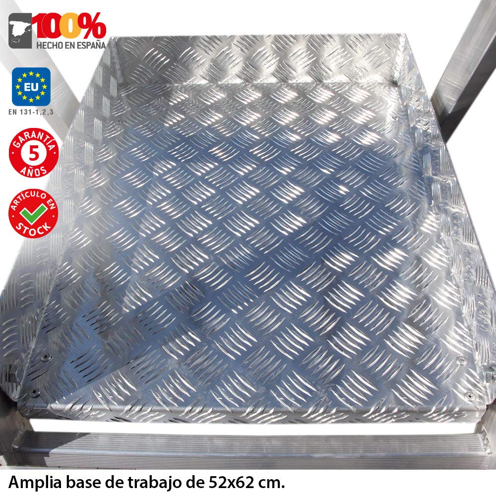 Faraone - Escalera con Plataforma PLS3-200x73x26 cm - Escalera 3 Peldaños - Escalera Plegable de Aluminio - Uso Profesional - Fácil de Transportar - con Ruedas - Amplio Plano de Trabajo