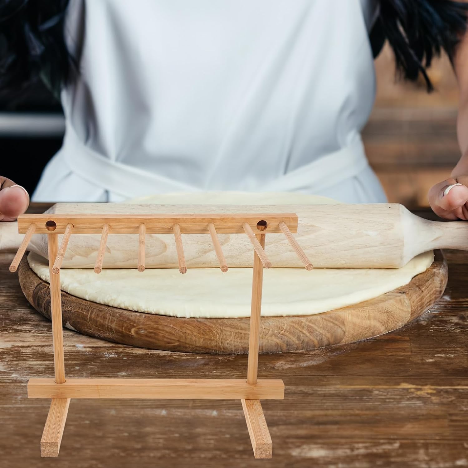 Beech Wood Pasta Drying Rack for Kitchen Use with Space Saving Design and Hanging Pasta Feature, Suitable for Different Sizes of Spaghetti and Noodles image 4