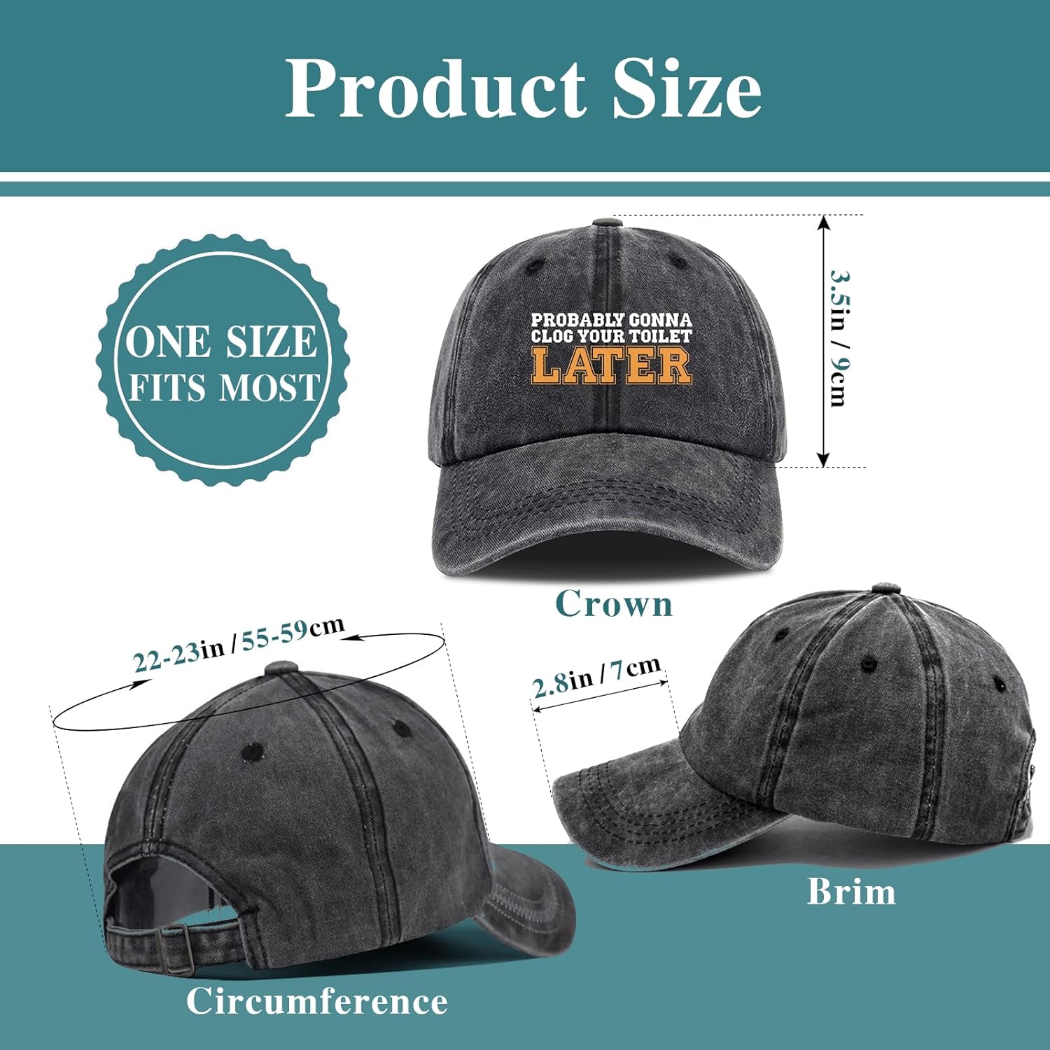 Probably Gonna Clog Your Toilet Later, Funny Baseball Cap, Trucker Hat, Vintage Caps, Funny Vintage Cotton Washed Baseball Caps, One Size Black - Image 2