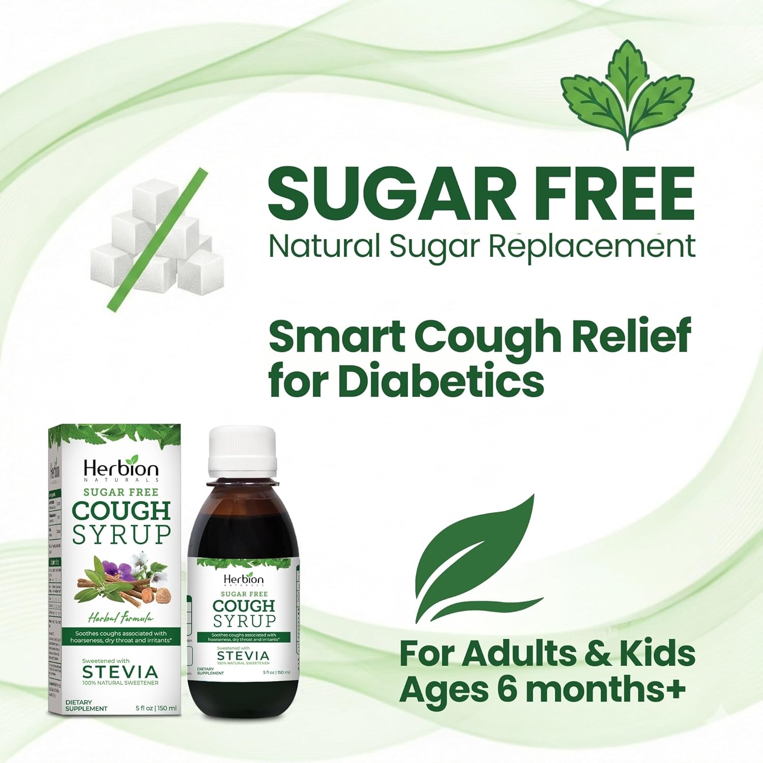 HERBION Naturals Sugar Free Cough Syrup with Stevia, Relieves Cough and Soothes Sore Throat, Optimizes Immune, for Bronchial & Lung Function - 5 Fl Oz (Pack of 24)