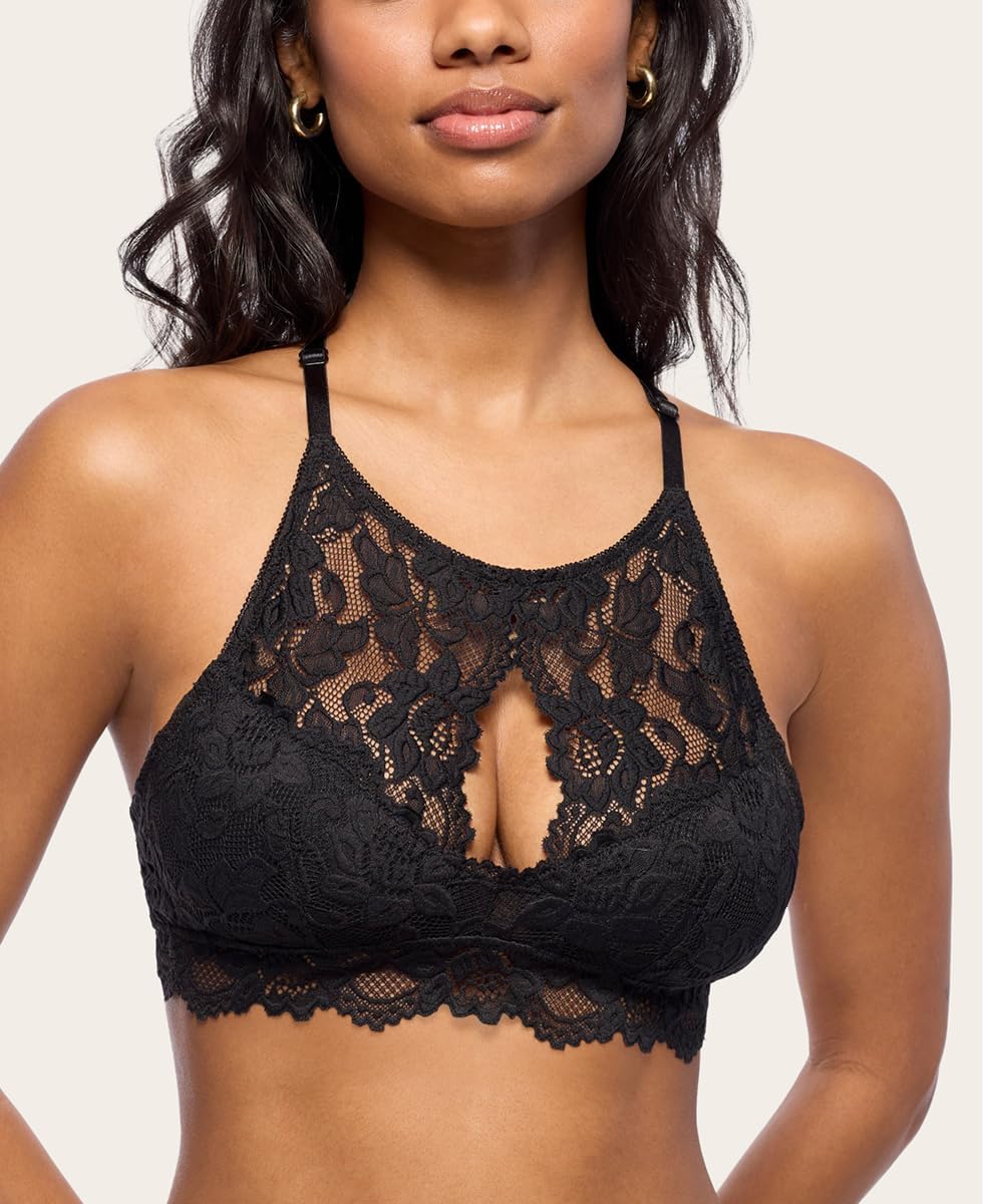 Miley Halter Lace Bralette for Women, Unpadded & Unlined Wireless High-Neck Bra, Perfect Adjustable Keyhole Lingerie - Image 6