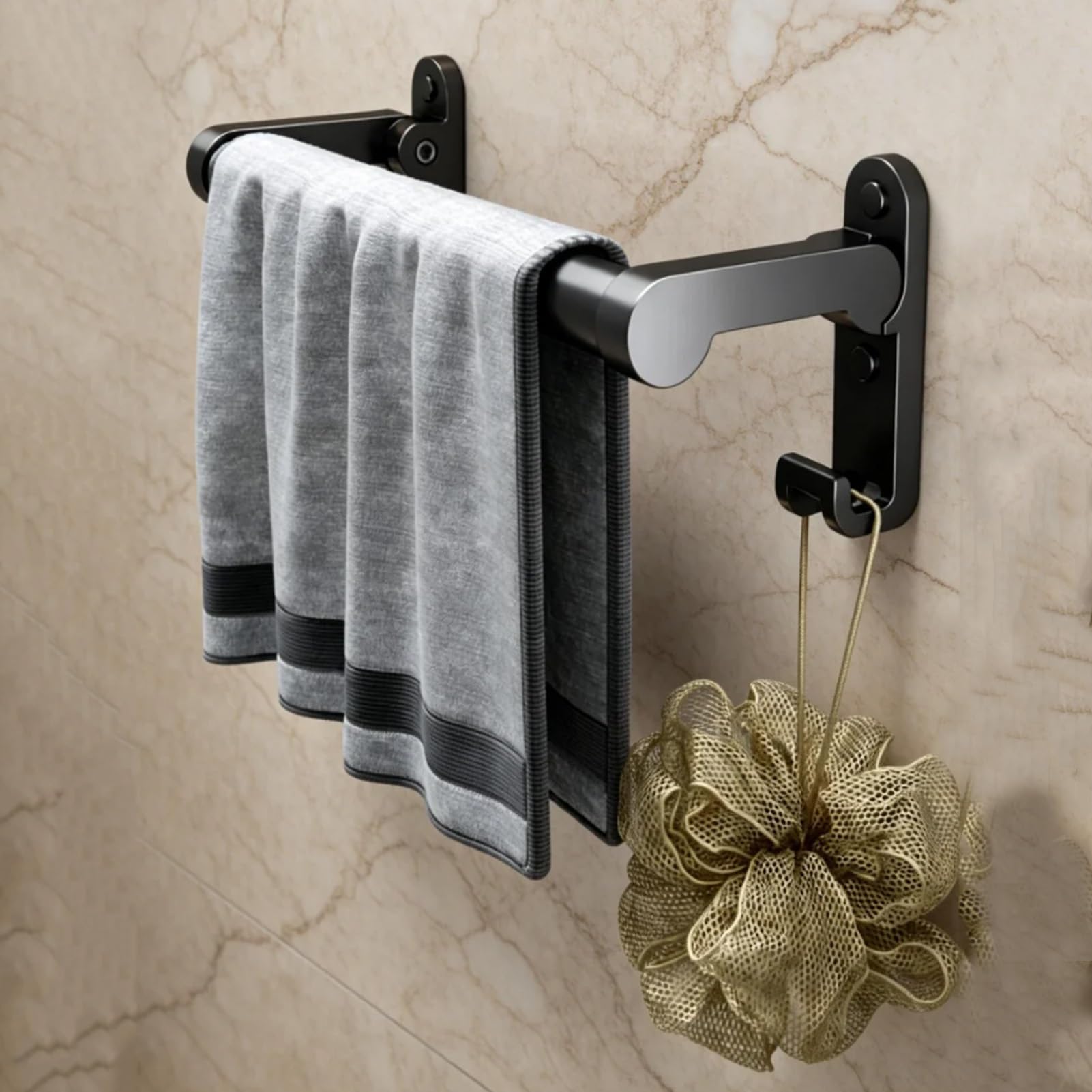 Portasciugamani in lega di alluminio, asta portasciugamani da parete con ganci, pieghevole, per bagno, soggiorno, camera da letto, balcone (L-50 cm)