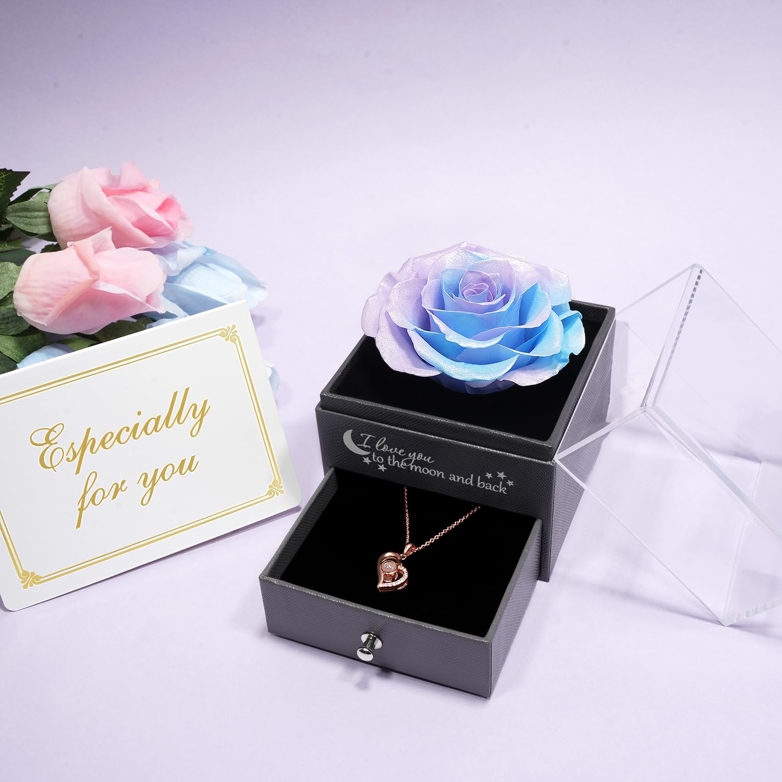 Yamonic Rosa Eterna Regalos Originales para Mujer,Rosa Eterna Natural Preservada con Collar Regalo Mujer,Flore Preservada Regalos Madres Regalo Navidad San Valentin Dia de la Madre Cumpleaños