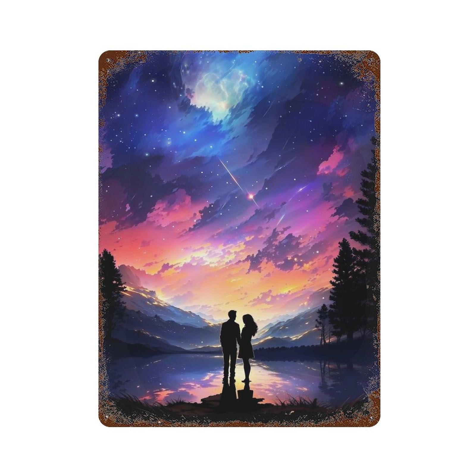 Weathered Tin Sign Eternal Starlight 15.7"x11.8", Novelty Wall Decor for Basement, Hobby Room And Garage Decor