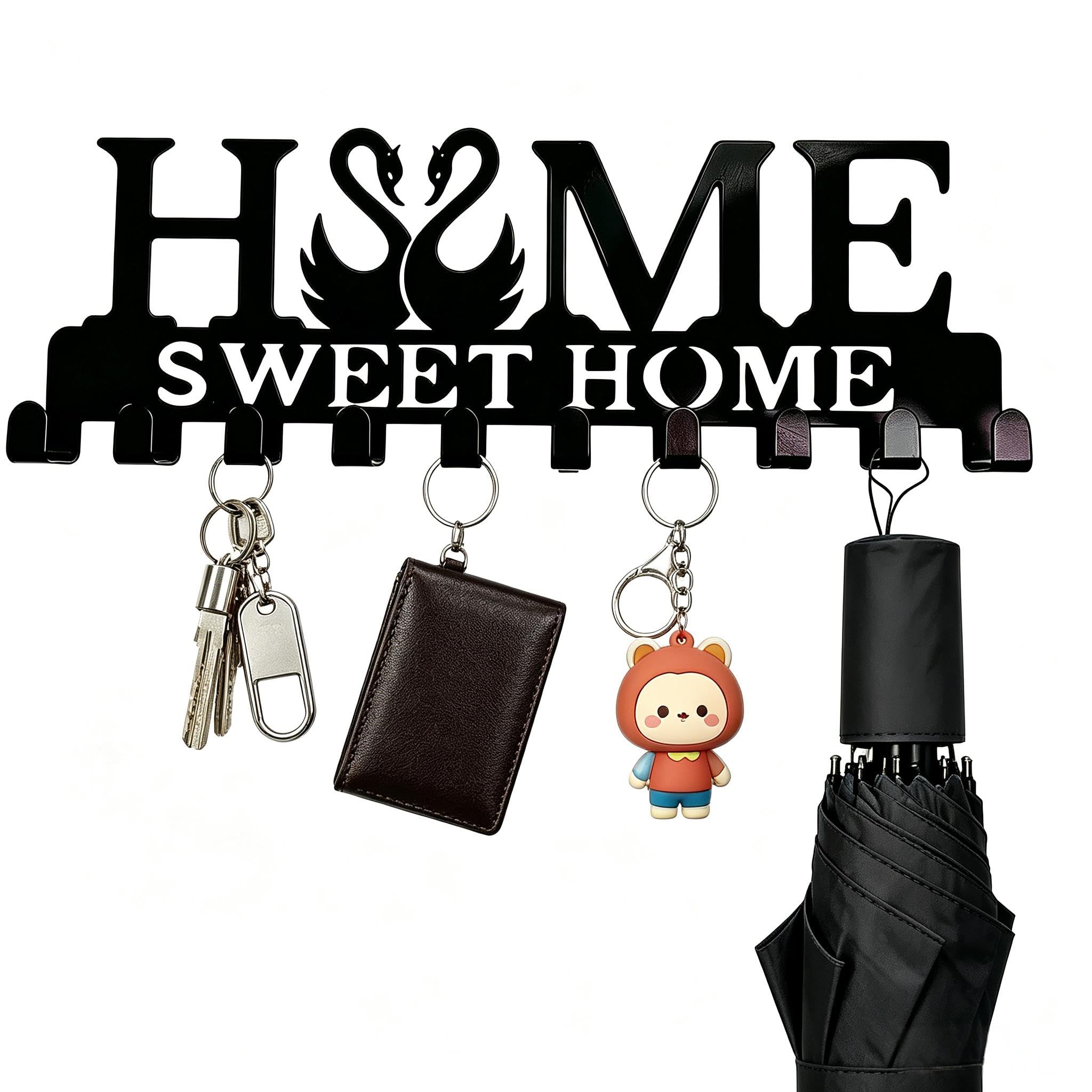 ZoeWei Key Holder for Wall – Swan Key Hooks Wall Mounted with 10 Hooks, Self-Adhesive or No-Drill Key Rack, Heavy-Duty Key Hanger for Entryway, Home, Office & Door Decor