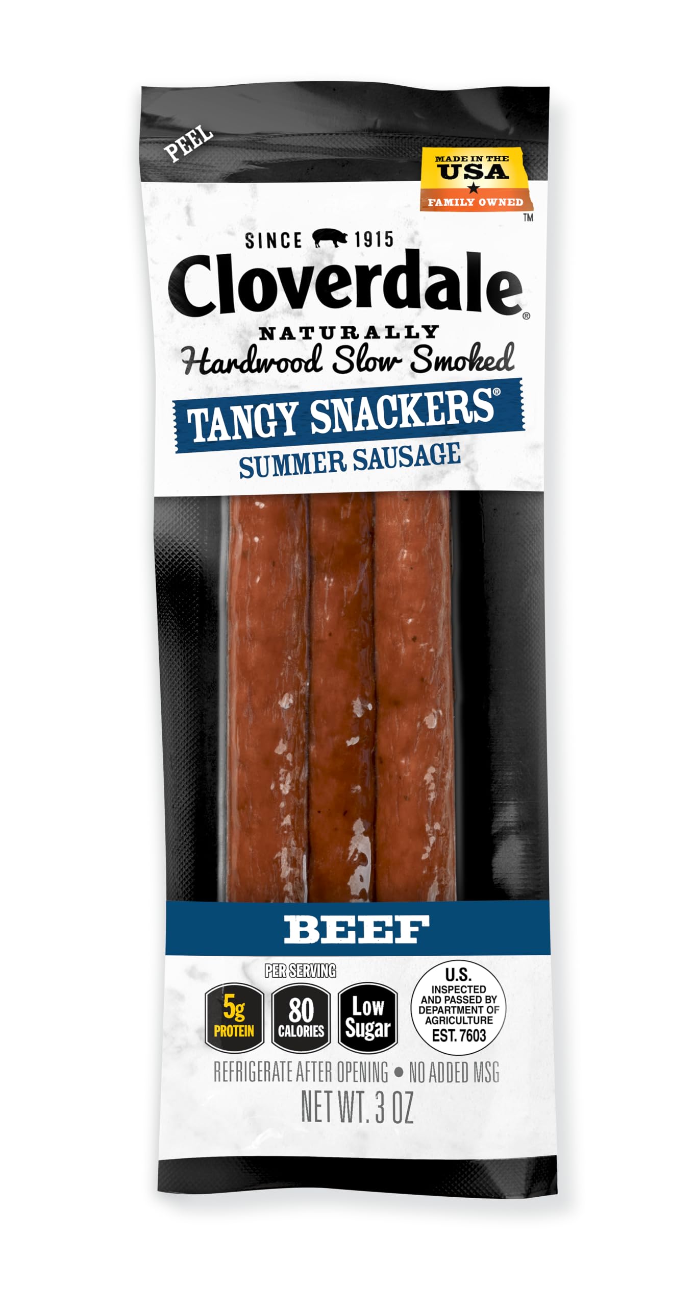 CloverdaleTangy Snackers Beef Summer Sausage Stick 3 Ounce - Mini Snacking Summer Sausages, Soft Bite Beef Sticks, All Beef Summer Sausage Sticks
