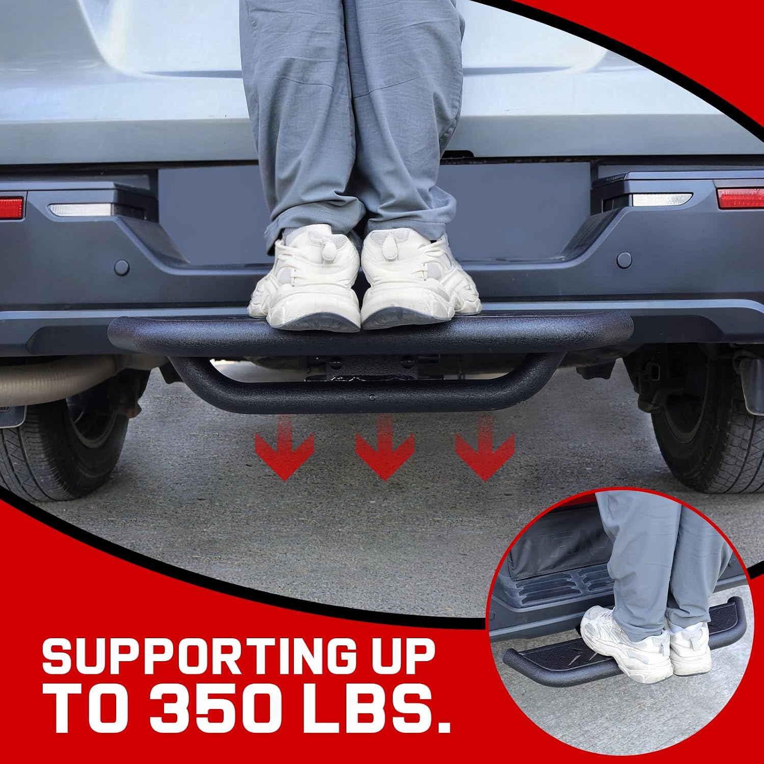 6-Inch Wide Trailer Hitch Step for 2-Inch Hitch Receivers, Heavy-Duty Carbon Steel Tow Hitch Step with Extended Lock Pin, Universal Rear Bumper Step for Truck SUV RV Car Van
