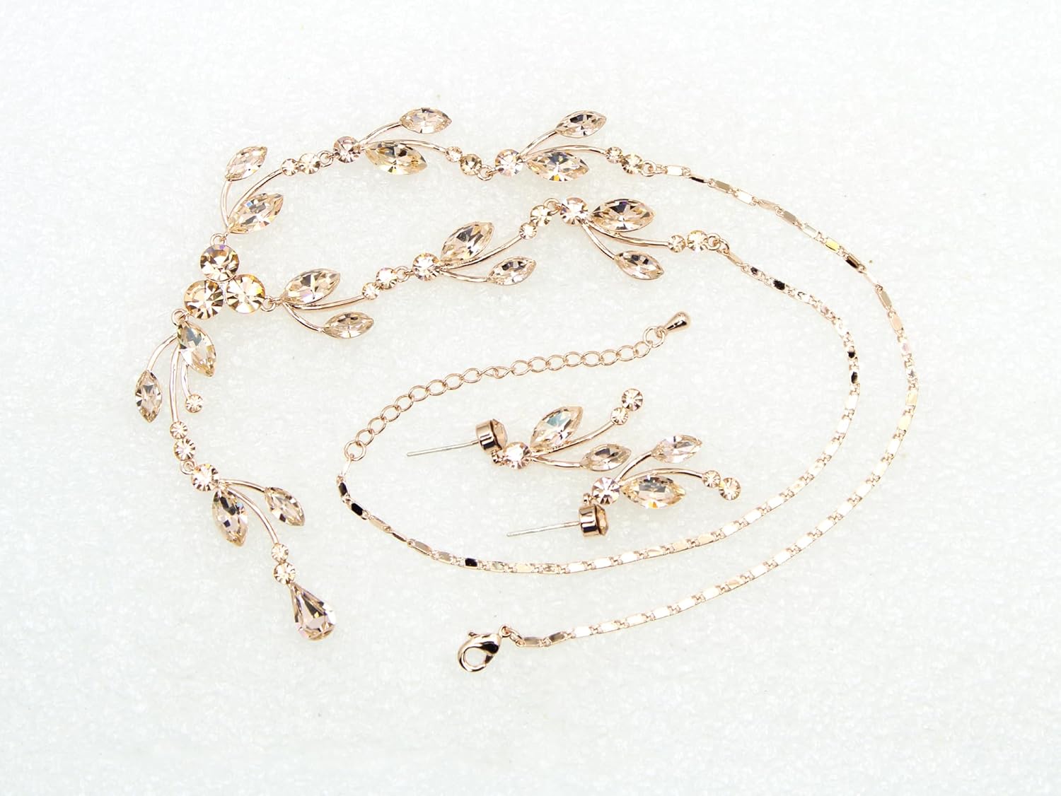 Faship Gorgeous Rhinestone Crystal Floral Necklace Earrings Set - Image 4