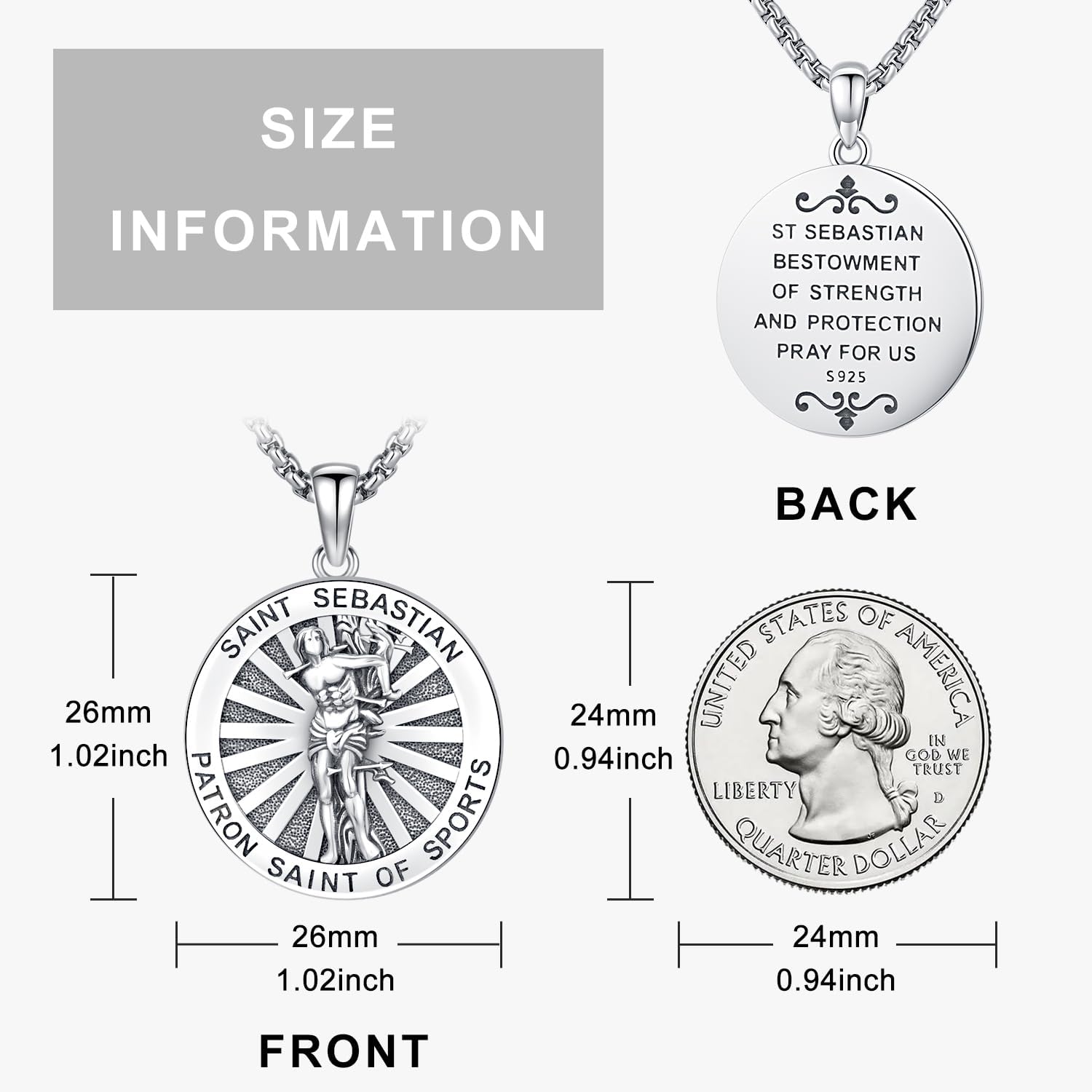 Odinstone 925 Sterling Silver St Michael/St Christopher/St Benedict/Jesus Crucifix/St Uriel/Archangel Raphael Medal Necklace for Men Women Religious Amulets Jewelry Gifts - Image 2