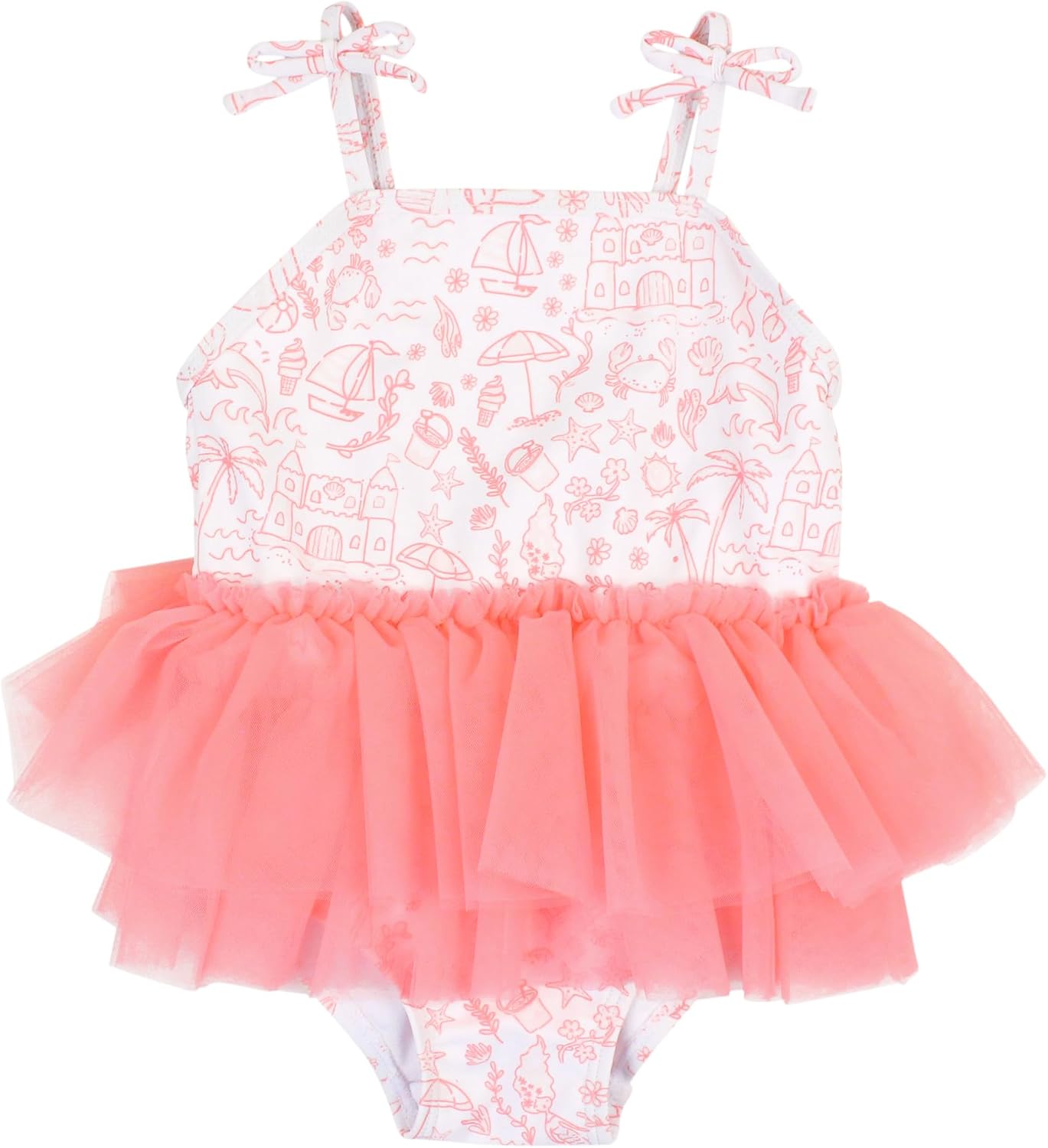 RuffleButts Girls UPF50+ Sun Protection Peplum Smocked Bodice/Tulle Skirted One Piece Swimsuit