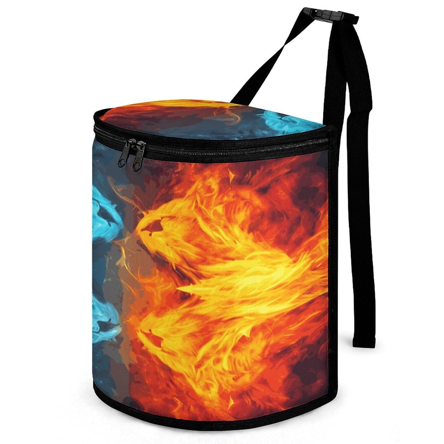 Fire Vs Ice Art Car Trash Can Bin Bag Waterproof Car Garbage Can Bag Trash Can for Car Car Trash Can for Women Men Garbage Can for Car Car Trash Can with Lid Trash for Car Trucks Rvs